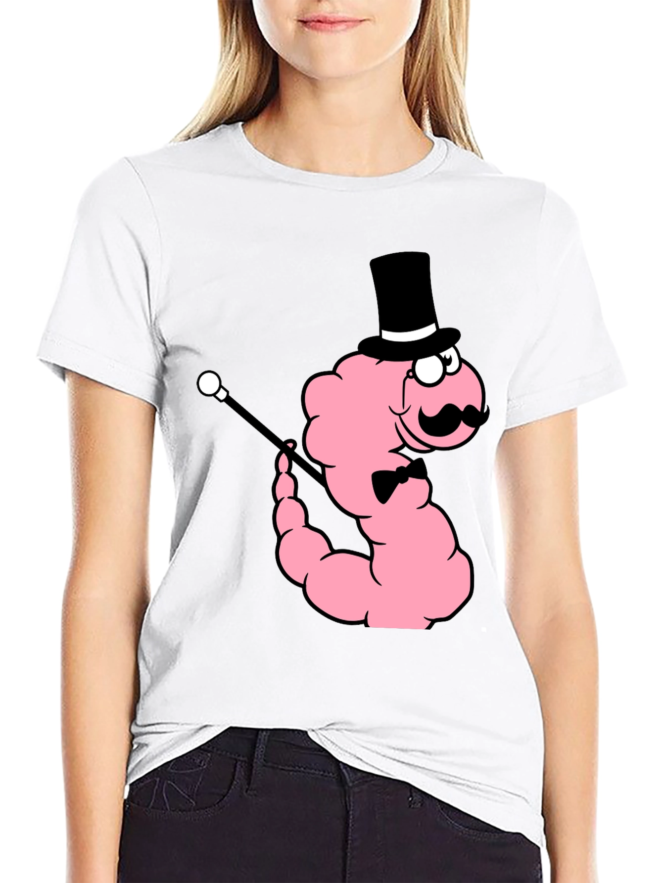 Dapper Worm Graphic Tee - Novelty Cartoon Shirt