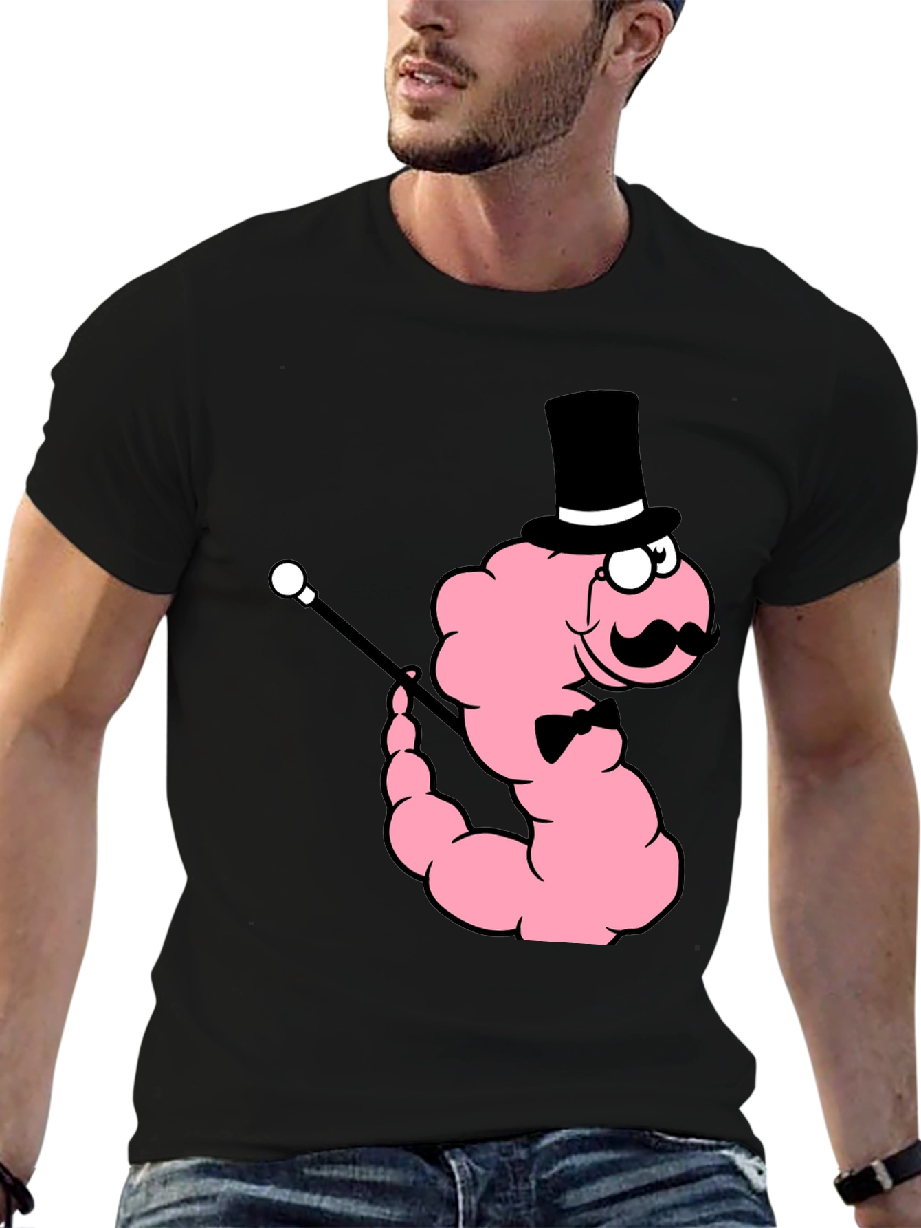 Dapper Worm Graphic Tee - Novelty Cartoon Shirt