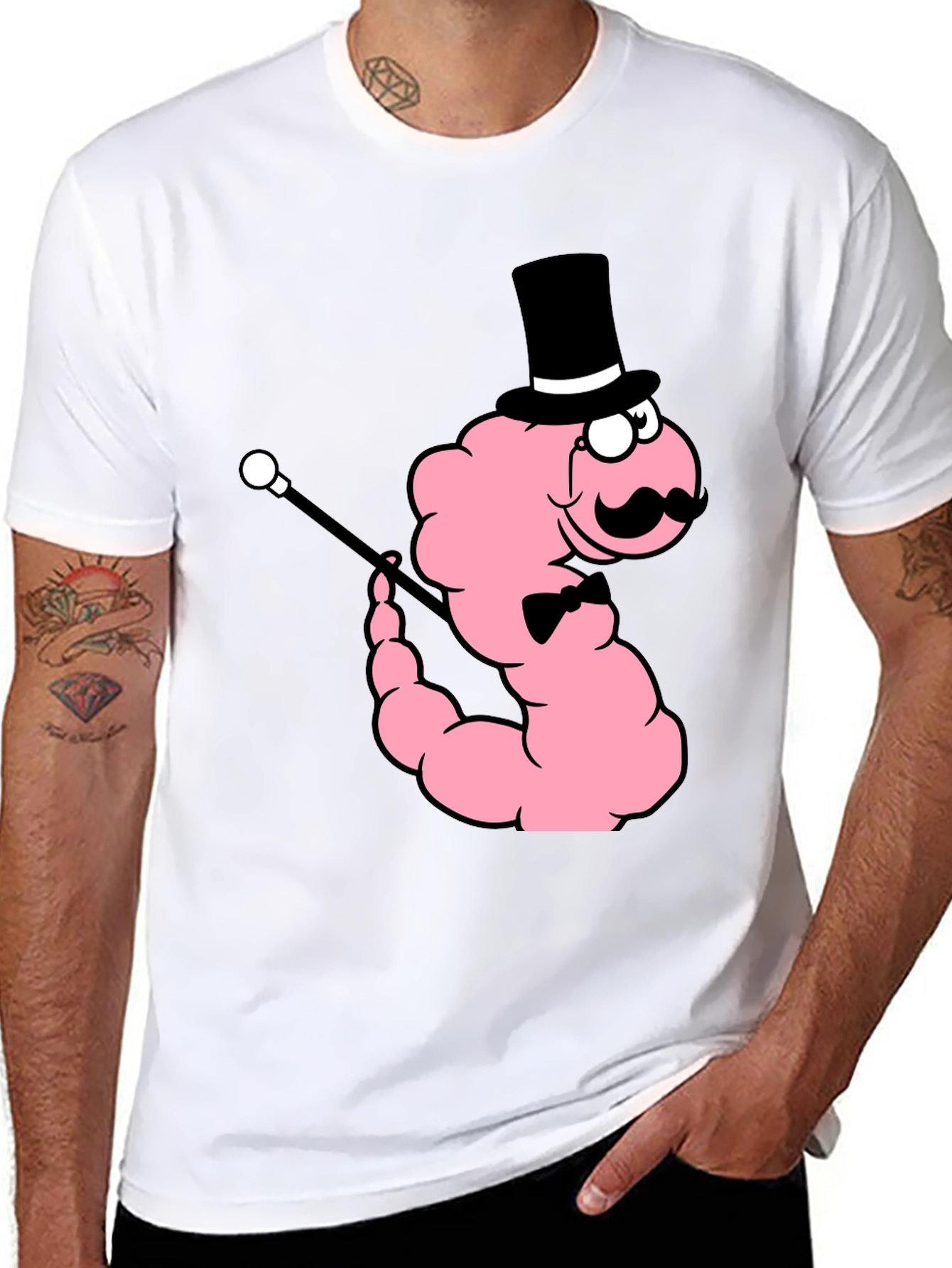 Dapper Worm Graphic Tee - Novelty Cartoon Shirt