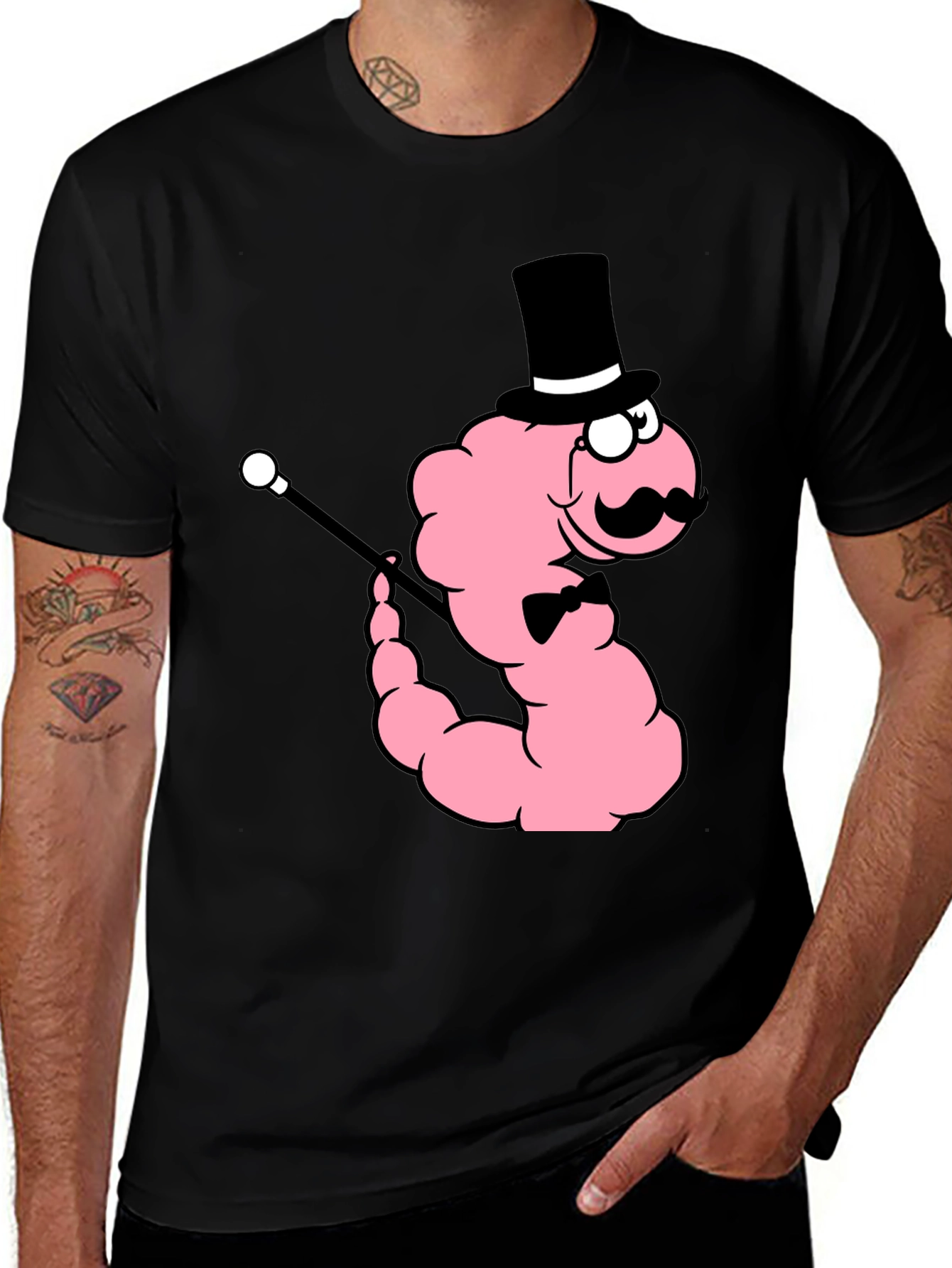 Dapper Worm Graphic Tee - Novelty Cartoon Shirt