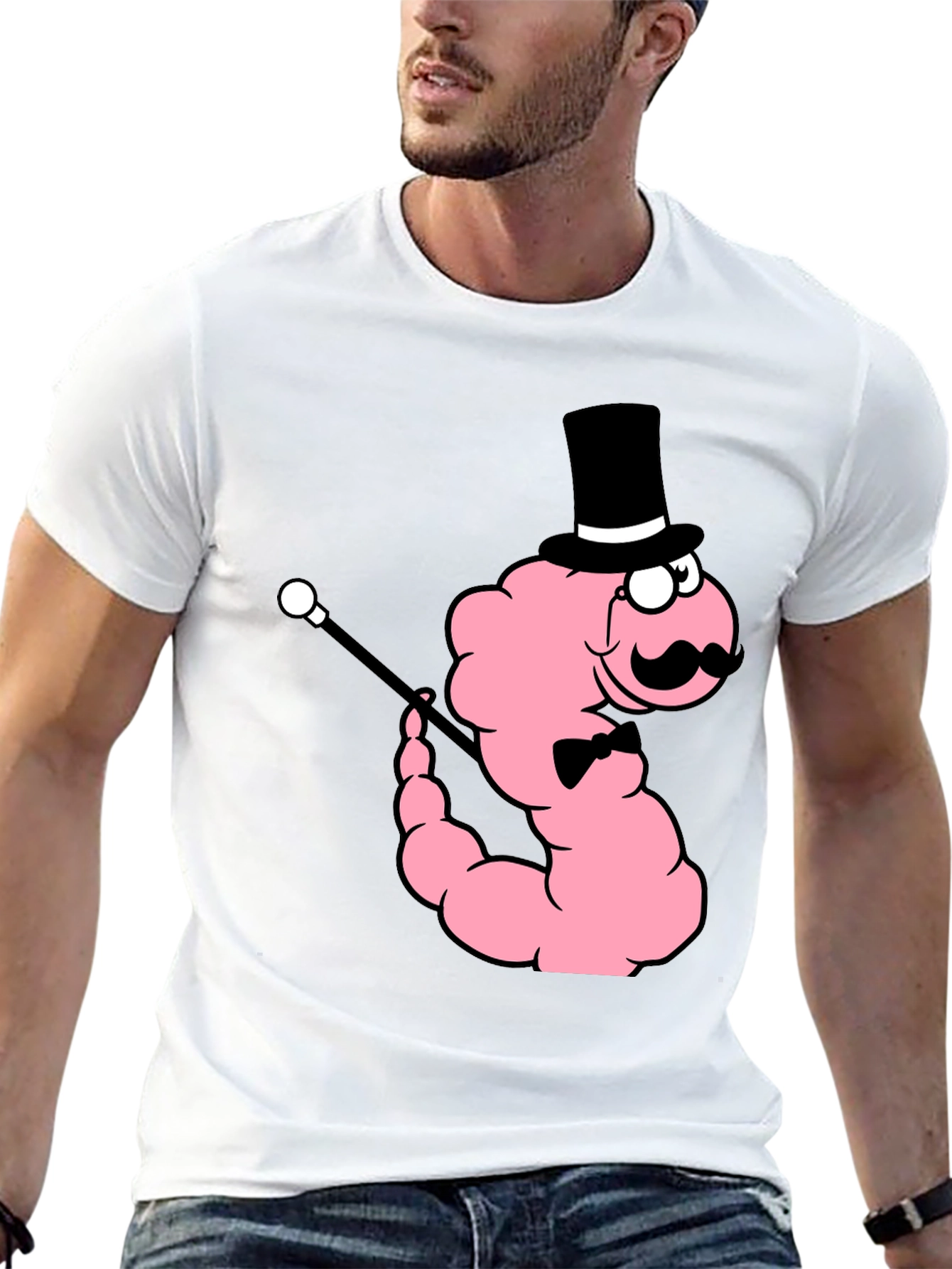 Dapper Worm Graphic Tee - Novelty Cartoon Shirt