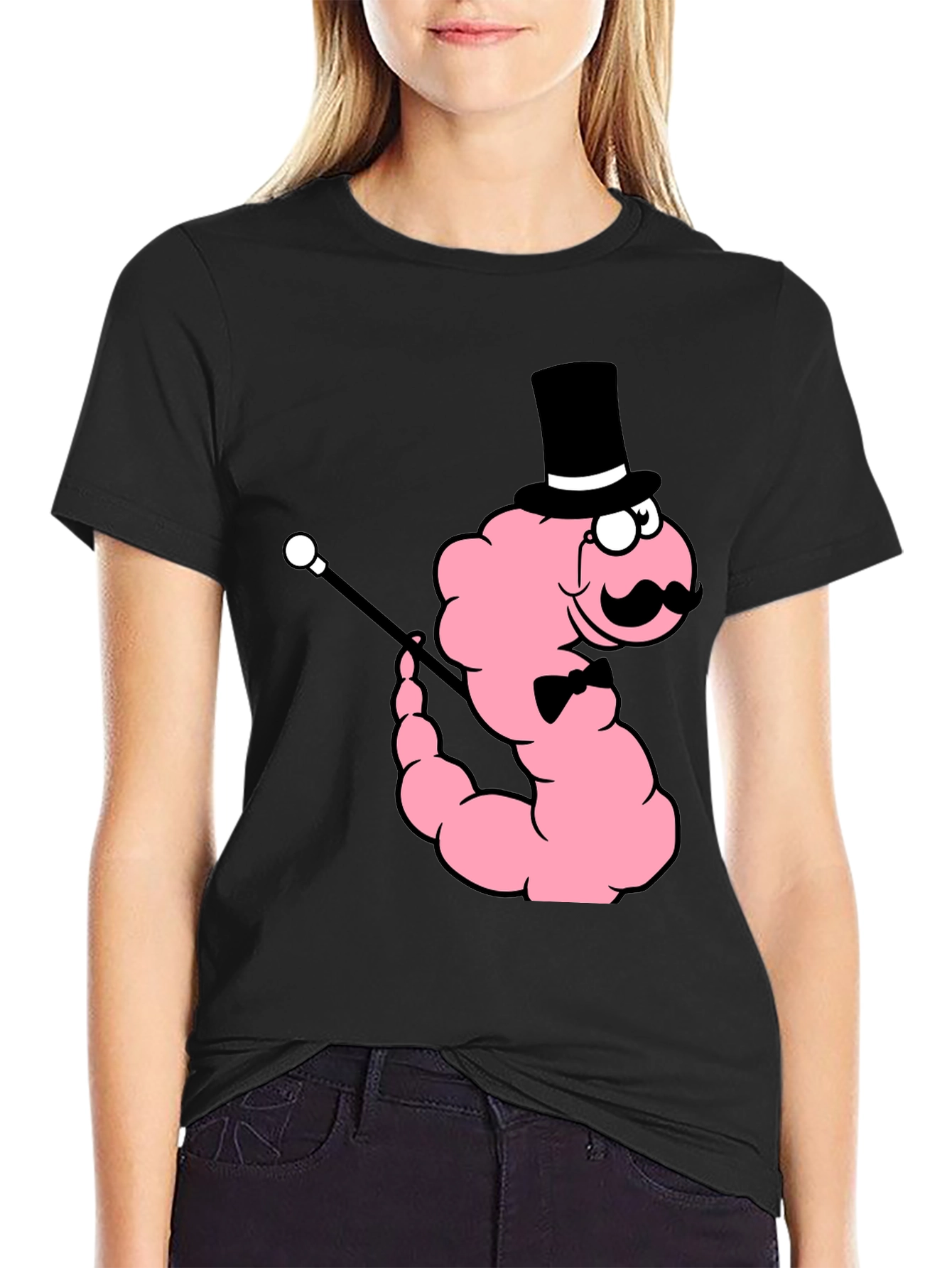 Dapper Worm Graphic Tee - Novelty Cartoon Shirt
