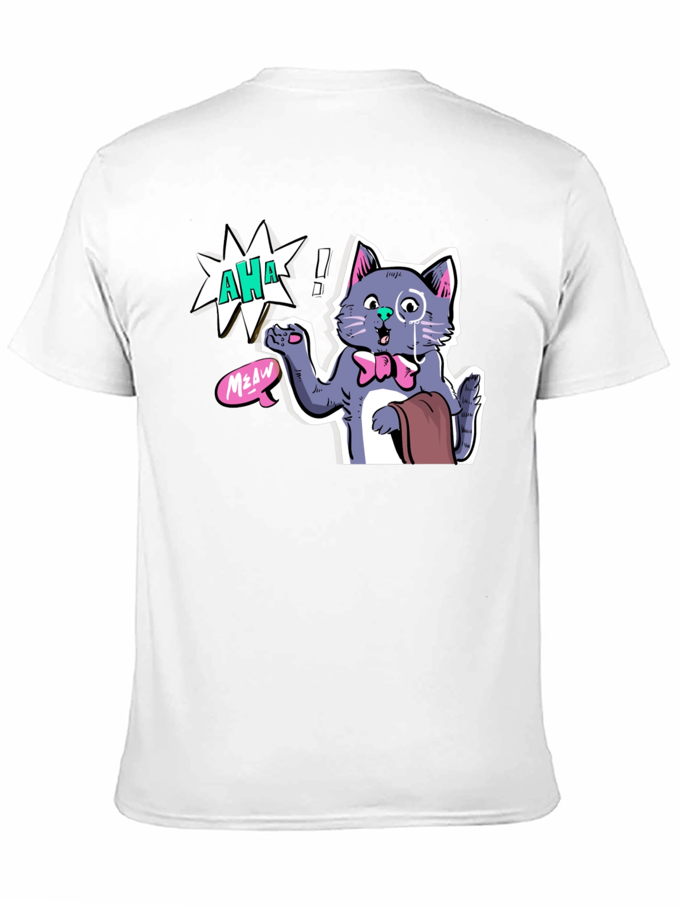AHA! Monocled Cat Tee - Quirky Cartoon Style