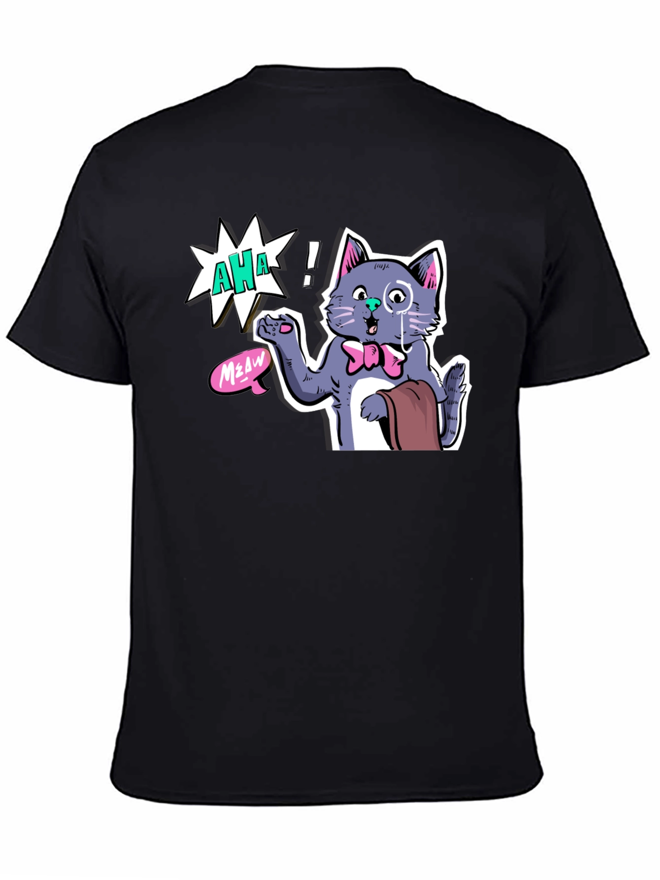 AHA! Monocled Cat Tee - Quirky Cartoon Style