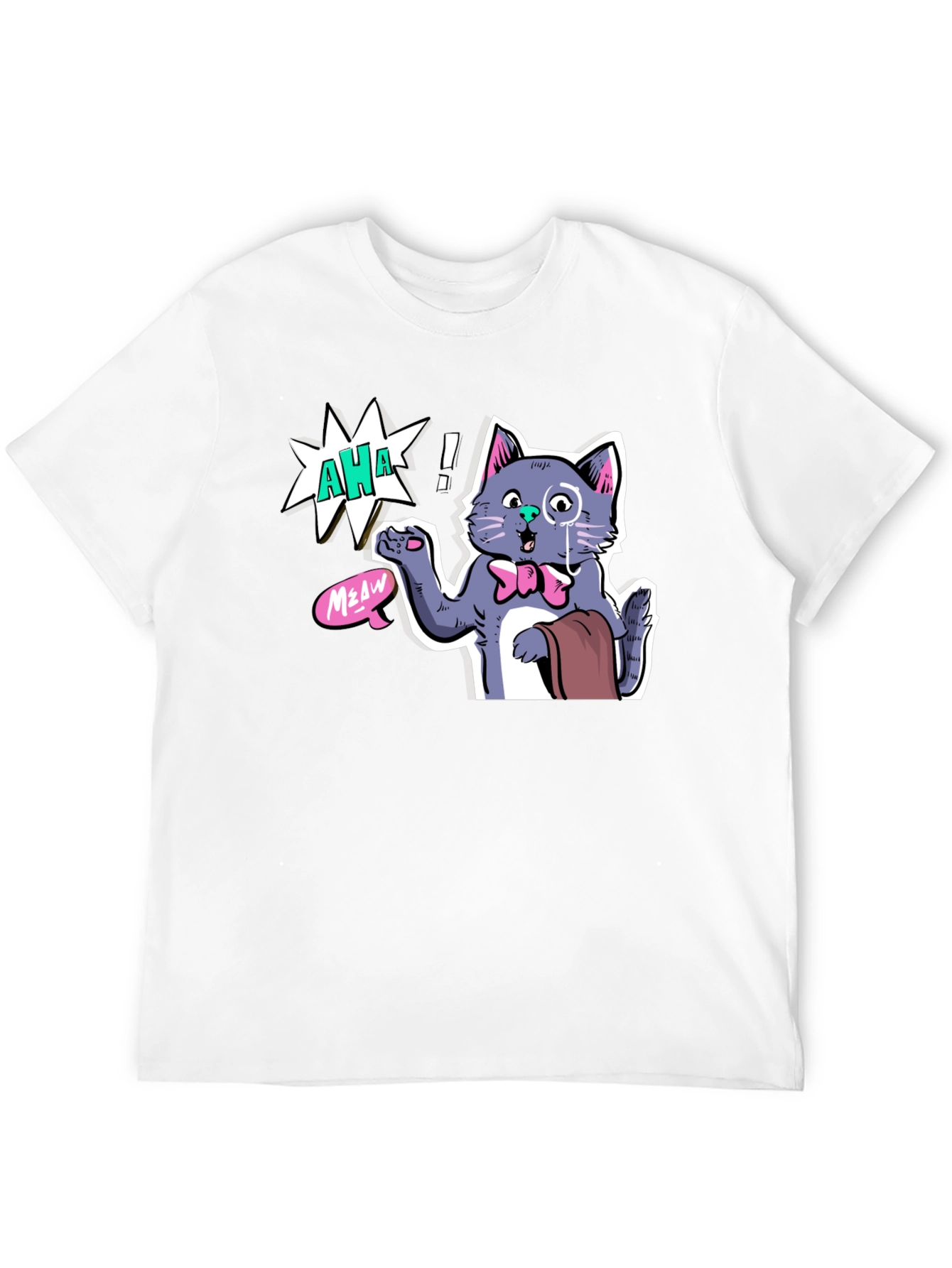 AHA! Monocled Cat Tee - Quirky Cartoon Style