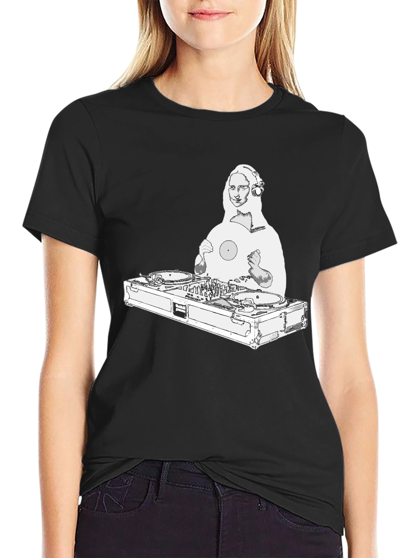 DJ Mona Lisa Graphic Tee - Black Crew Neck