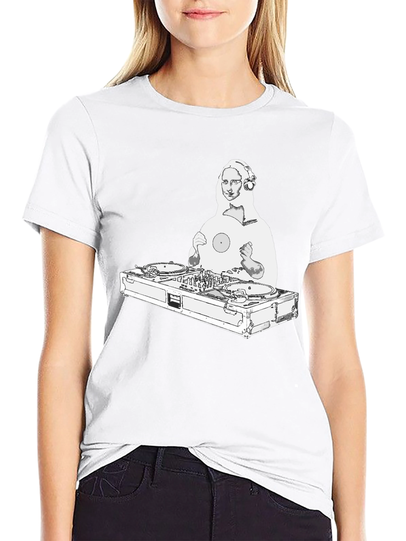 DJ Mona Lisa Graphic Tee - Black Crew Neck