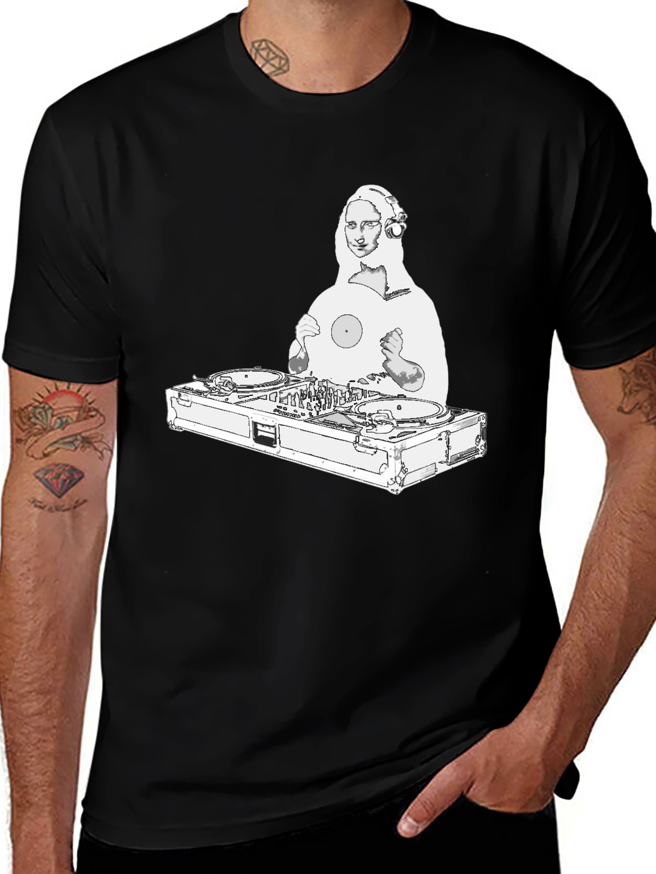 DJ Mona Lisa Graphic Tee - Black Crew Neck