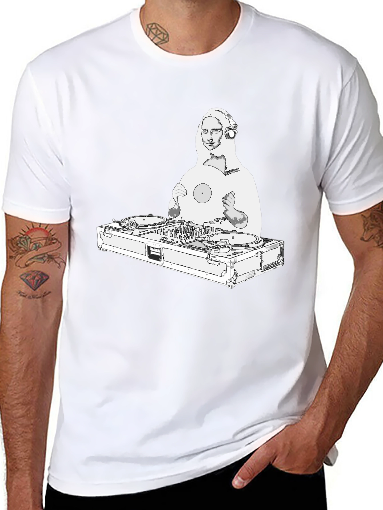 DJ Mona Lisa Graphic Tee - Black Crew Neck