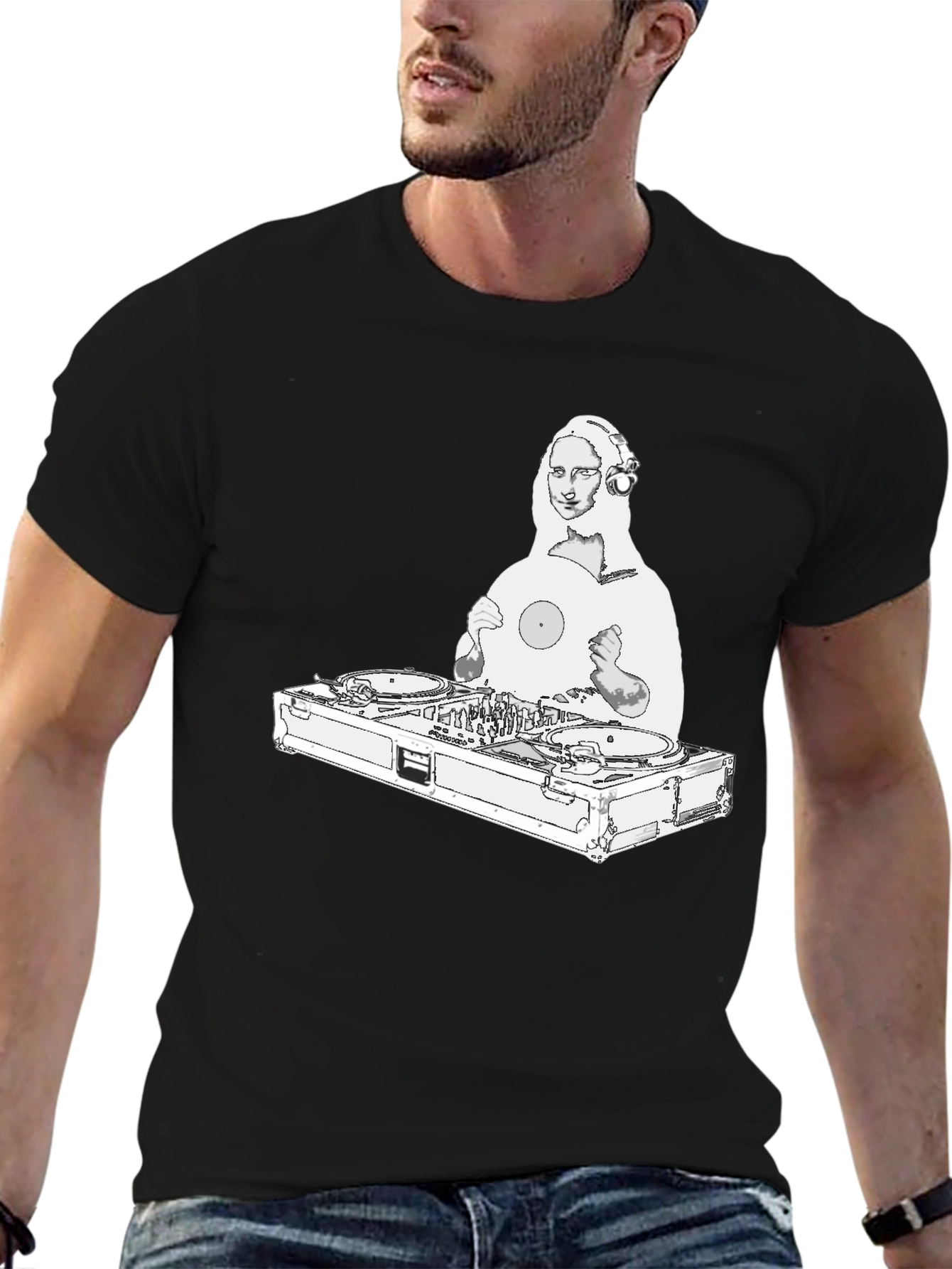 DJ Mona Lisa Graphic Tee - Black Crew Neck