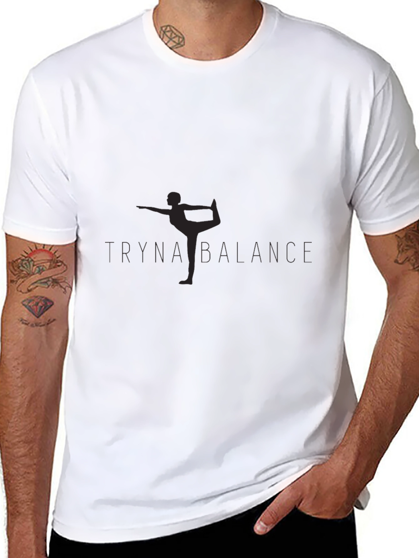 Mens Black Yoga Balance Graphic T-Shirt