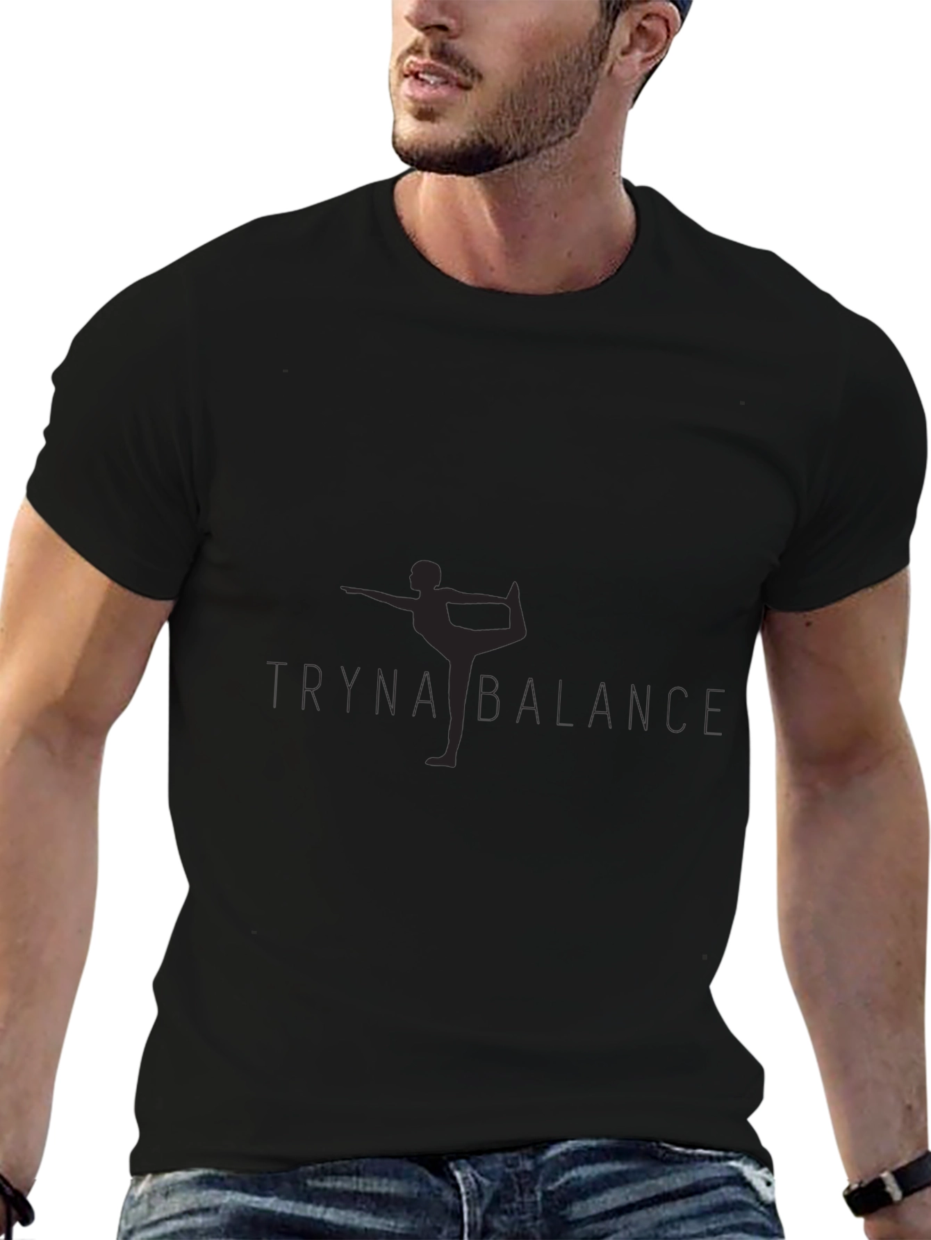 Mens Black Yoga Balance Graphic T-Shirt
