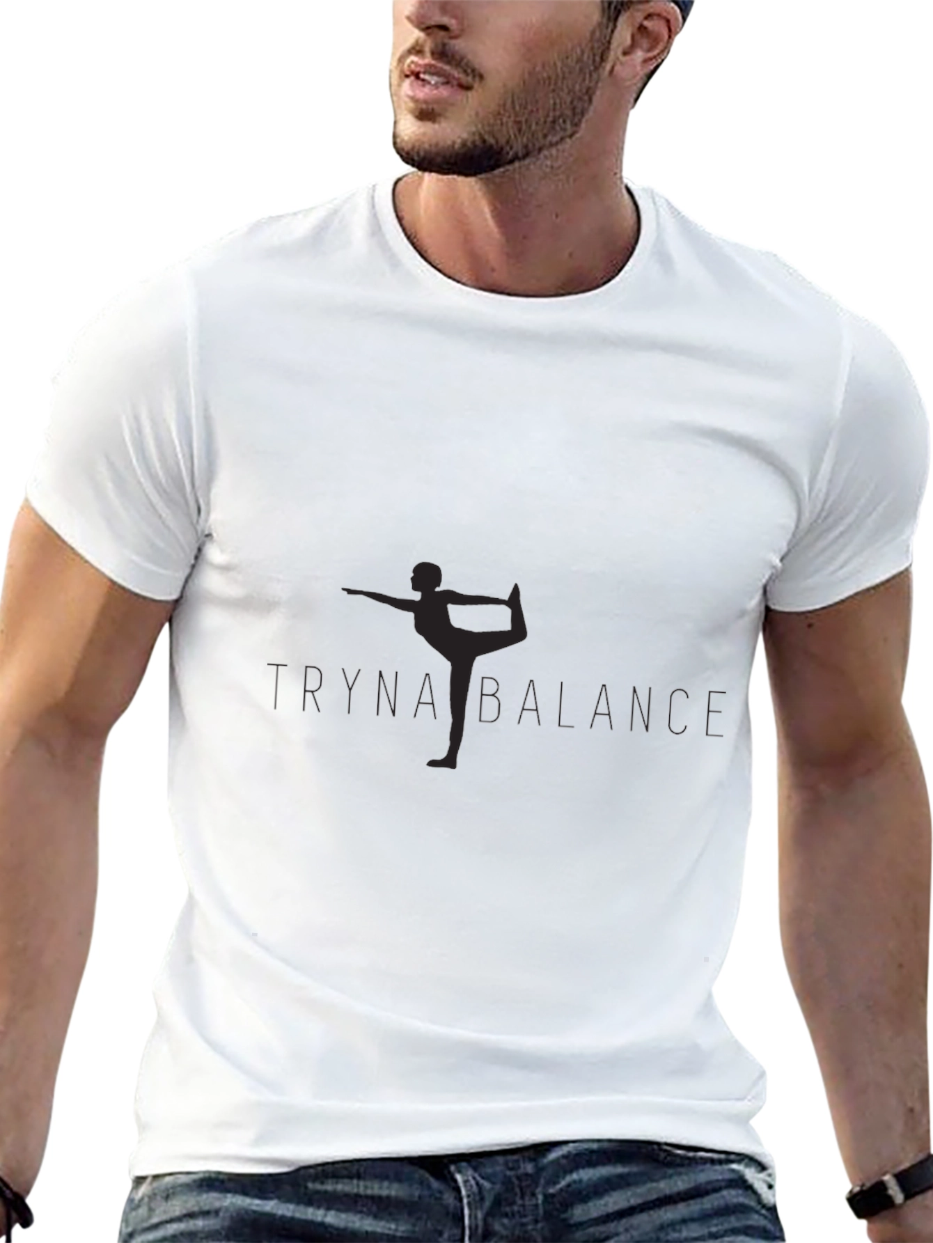 Mens Black Yoga Balance Graphic T-Shirt