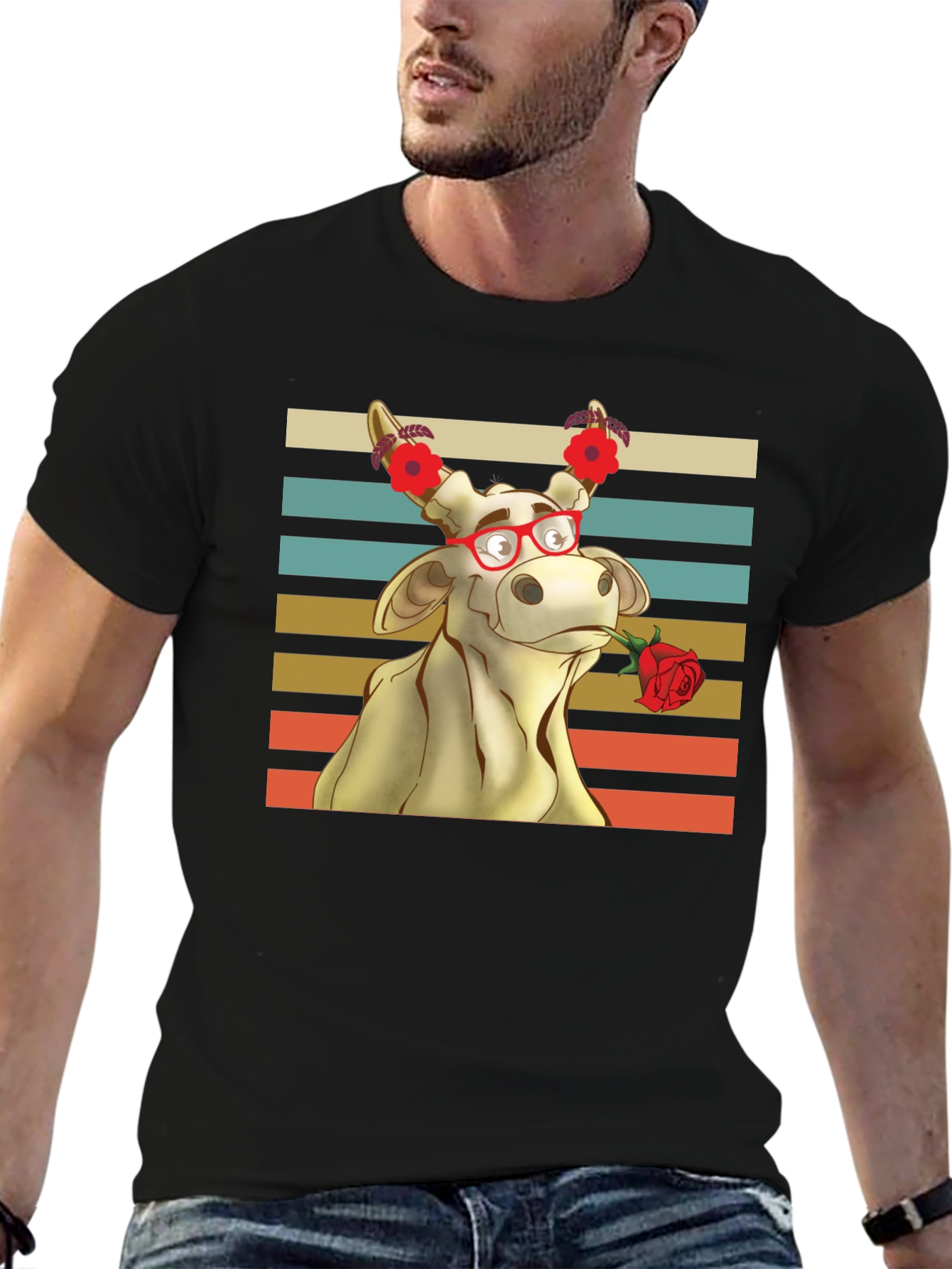 Romantic Cow Graphic Tee - Unique Animal Lover Shirt