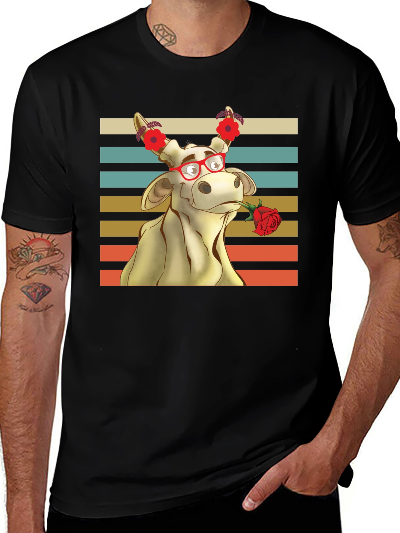 Romantic Cow Graphic Tee - Unique Animal Lover Shirt