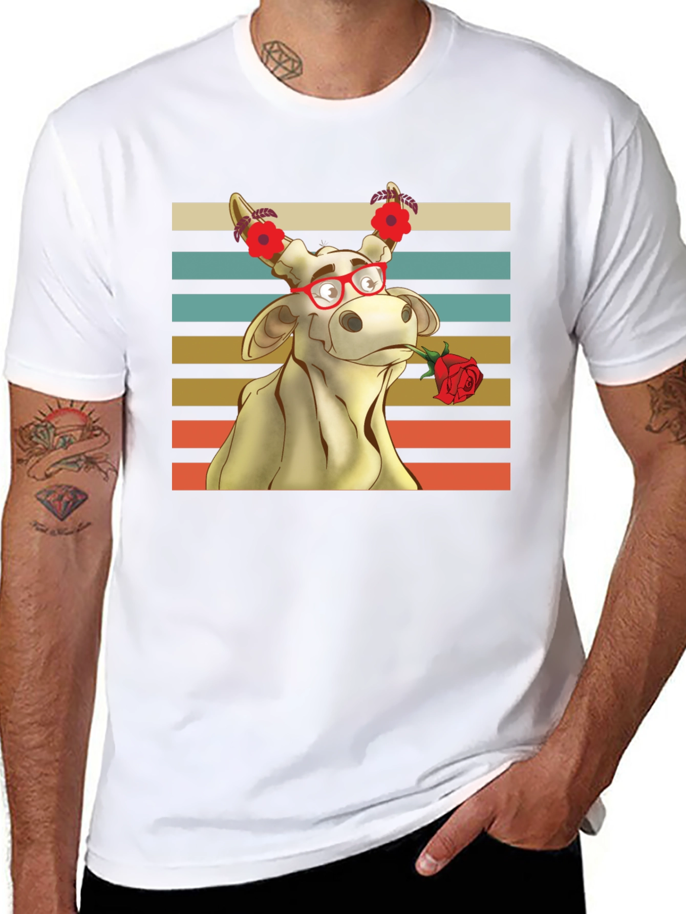 Romantic Cow Graphic Tee - Unique Animal Lover Shirt