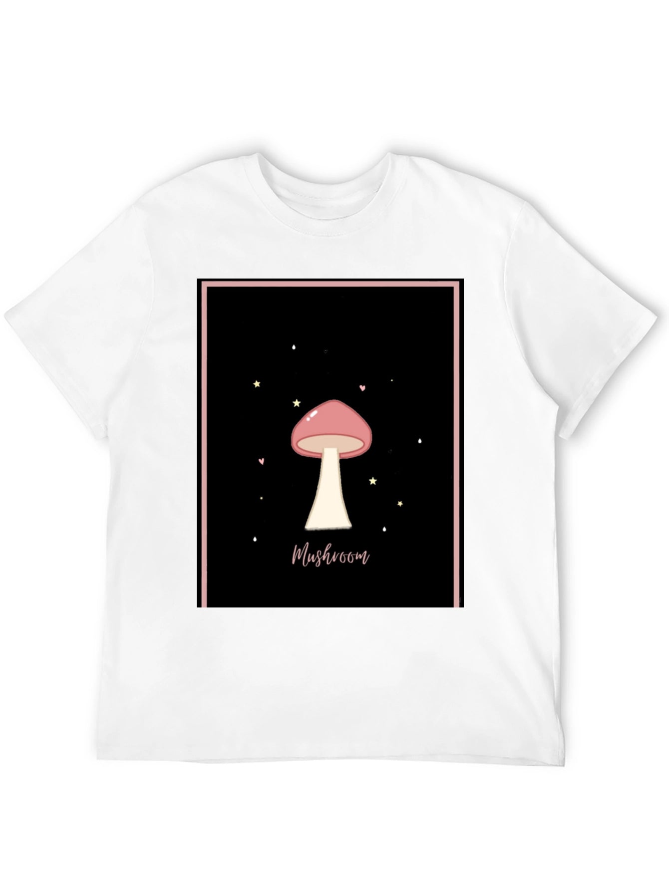 Mushroom Graphic Tee - Black Cotton Casual T-Shirt