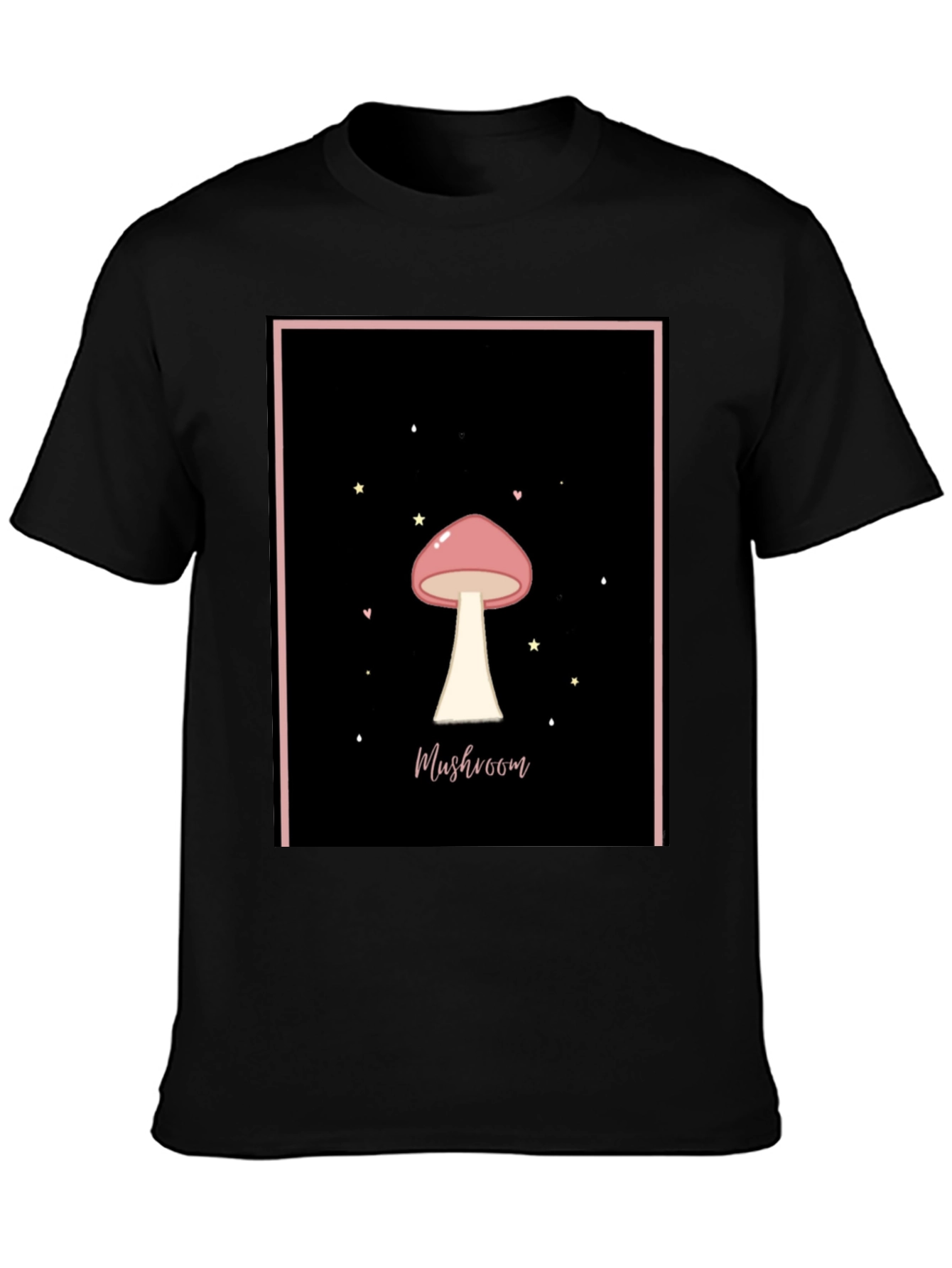 Mushroom Graphic Tee - Black Cotton Casual T-Shirt