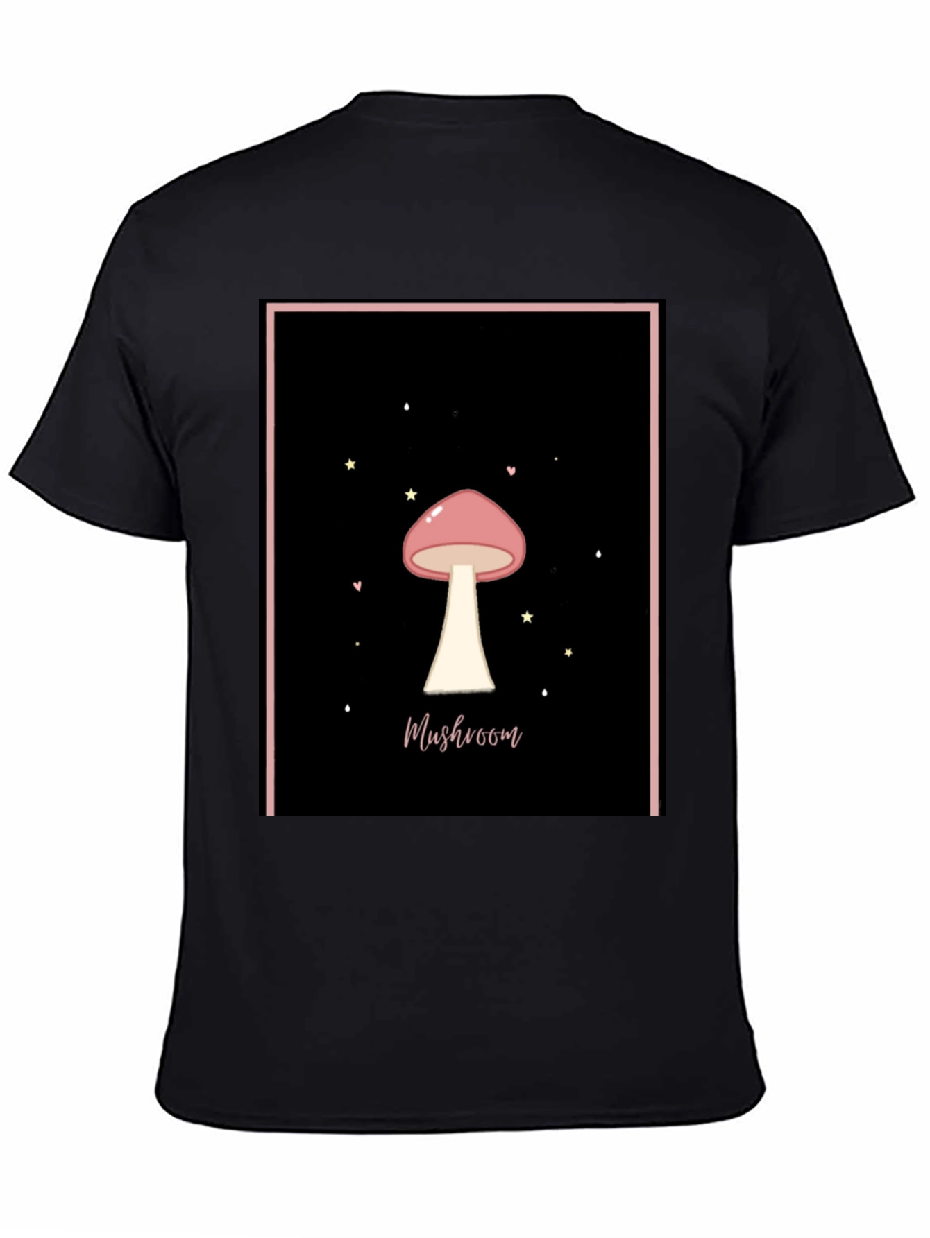 Mushroom Graphic Tee - Black Cotton Casual T-Shirt