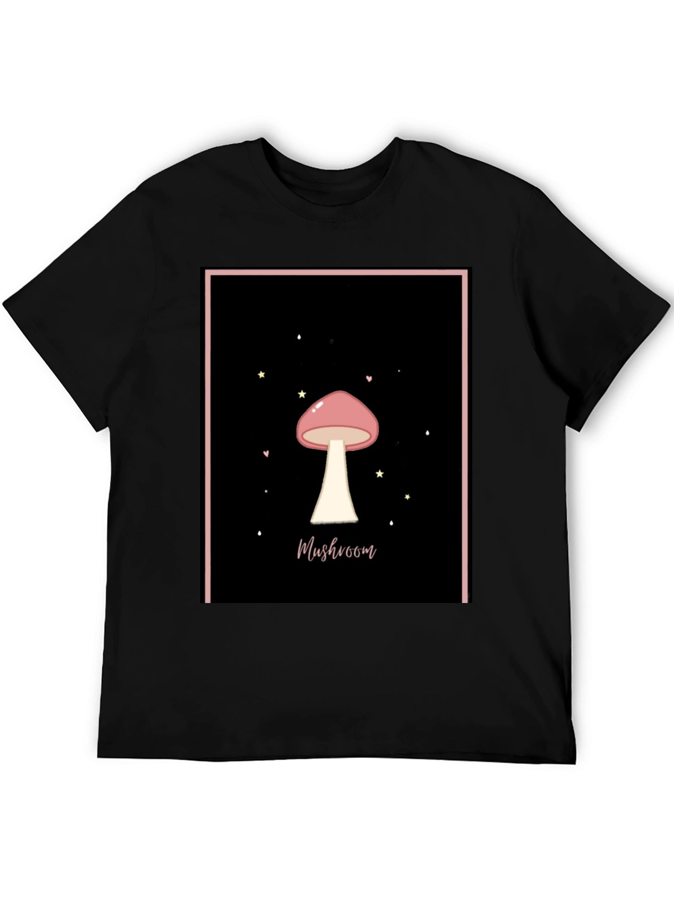 Mushroom Graphic Tee - Black Cotton Casual T-Shirt