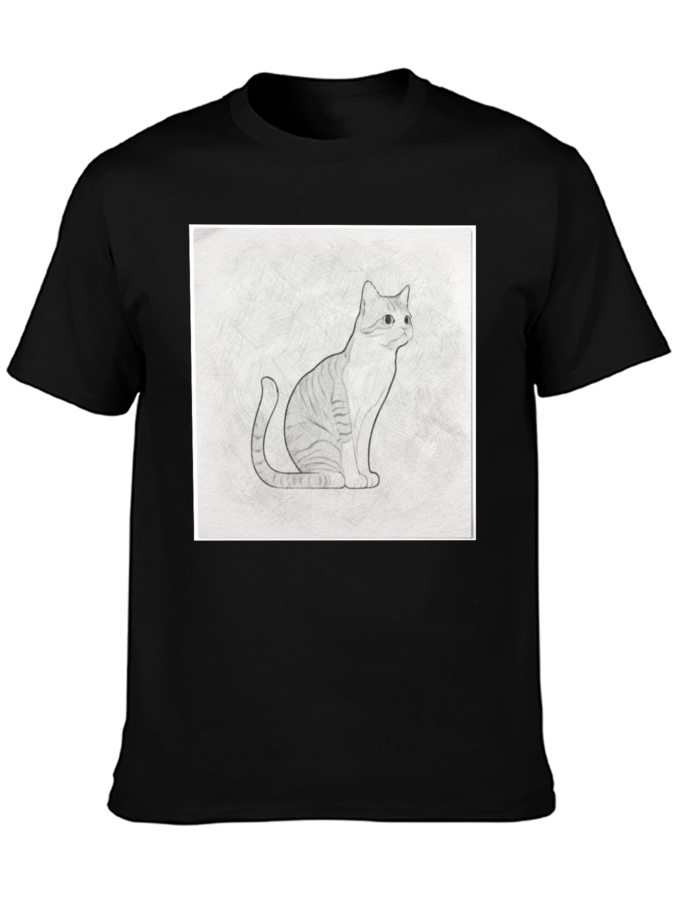 Cool Cat Sketch Graphic Tee - Black Casual T-Shirt