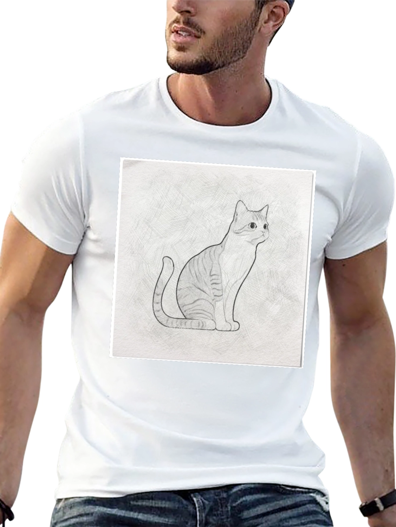 Cool Cat Sketch Graphic Tee - Black Casual T-Shirt