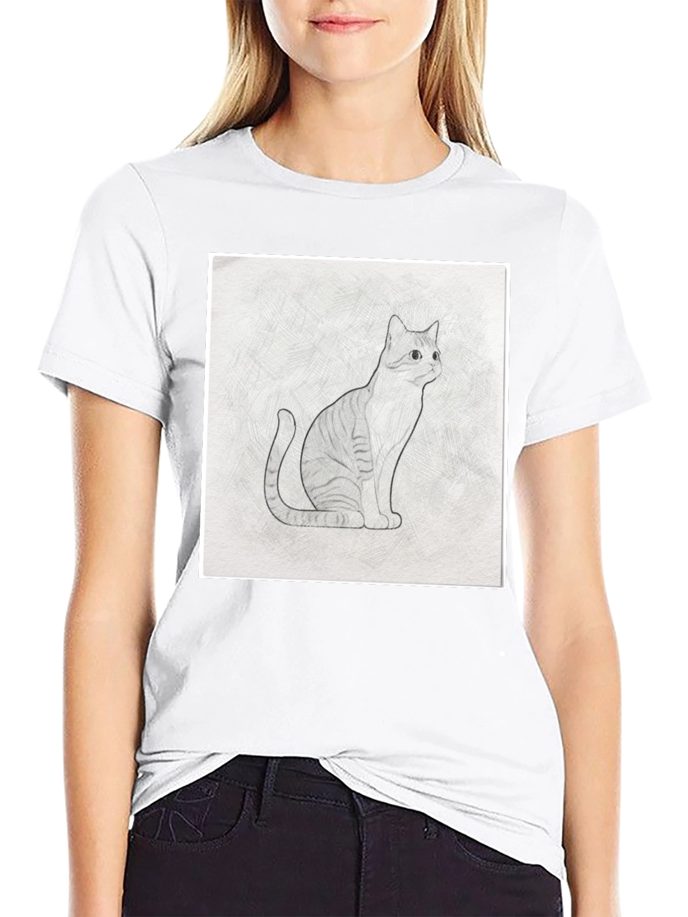 Cool Cat Sketch Graphic Tee - Black Casual T-Shirt