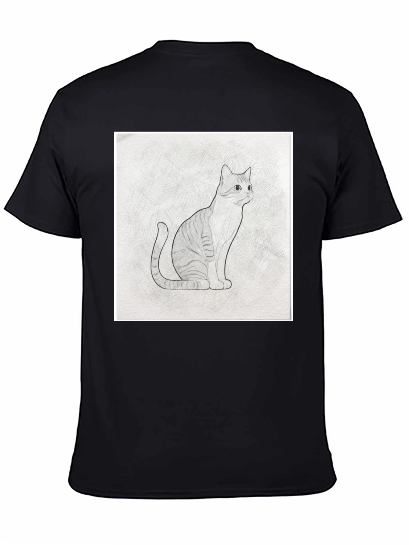 Cool Cat Sketch Graphic Tee - Black Casual T-Shirt