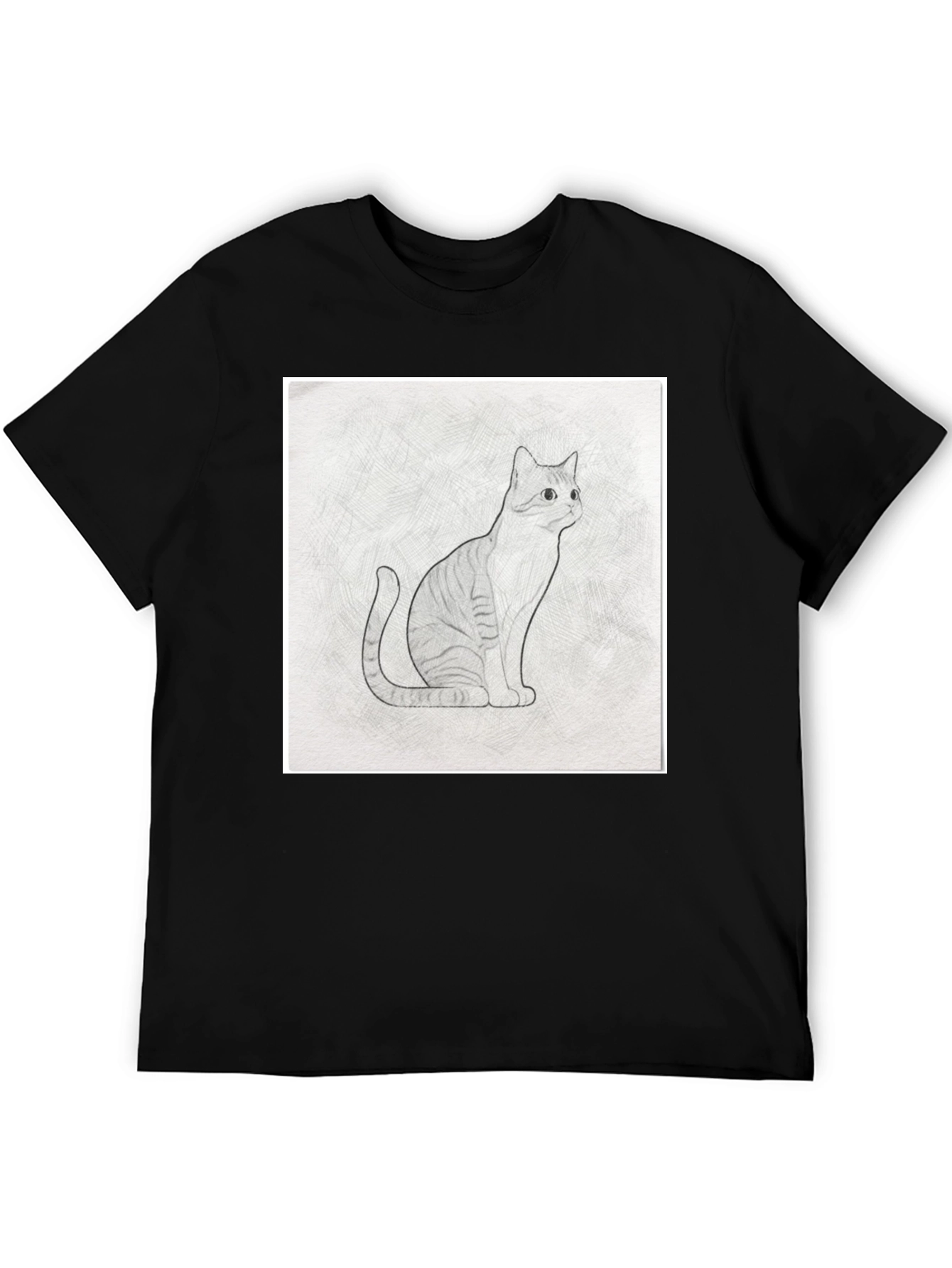Cool Cat Sketch Graphic Tee - Black Casual T-Shirt