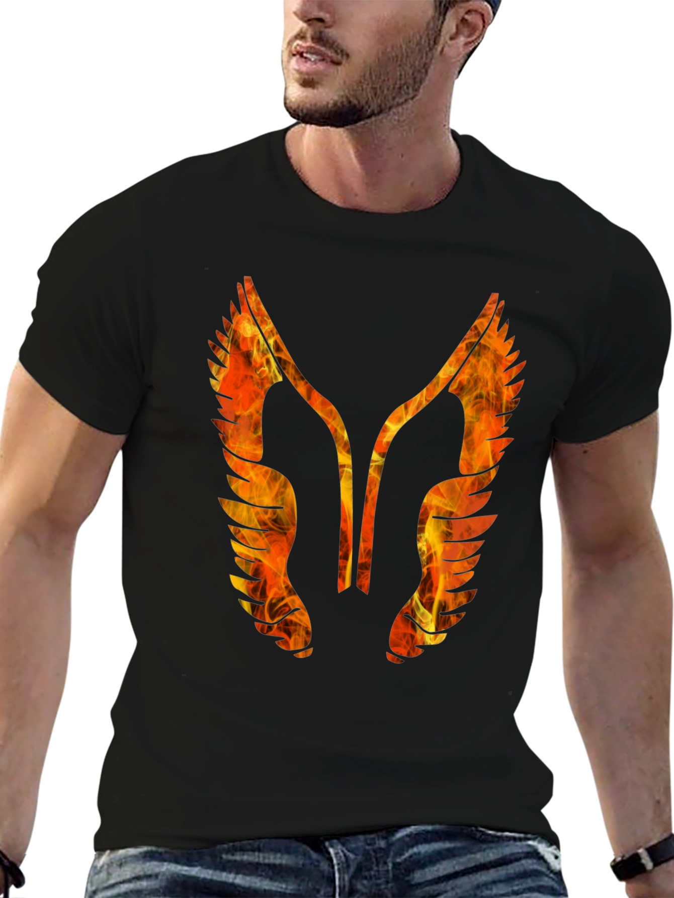Fiery Winged Graphic Tee - Bold Black T-Shirt