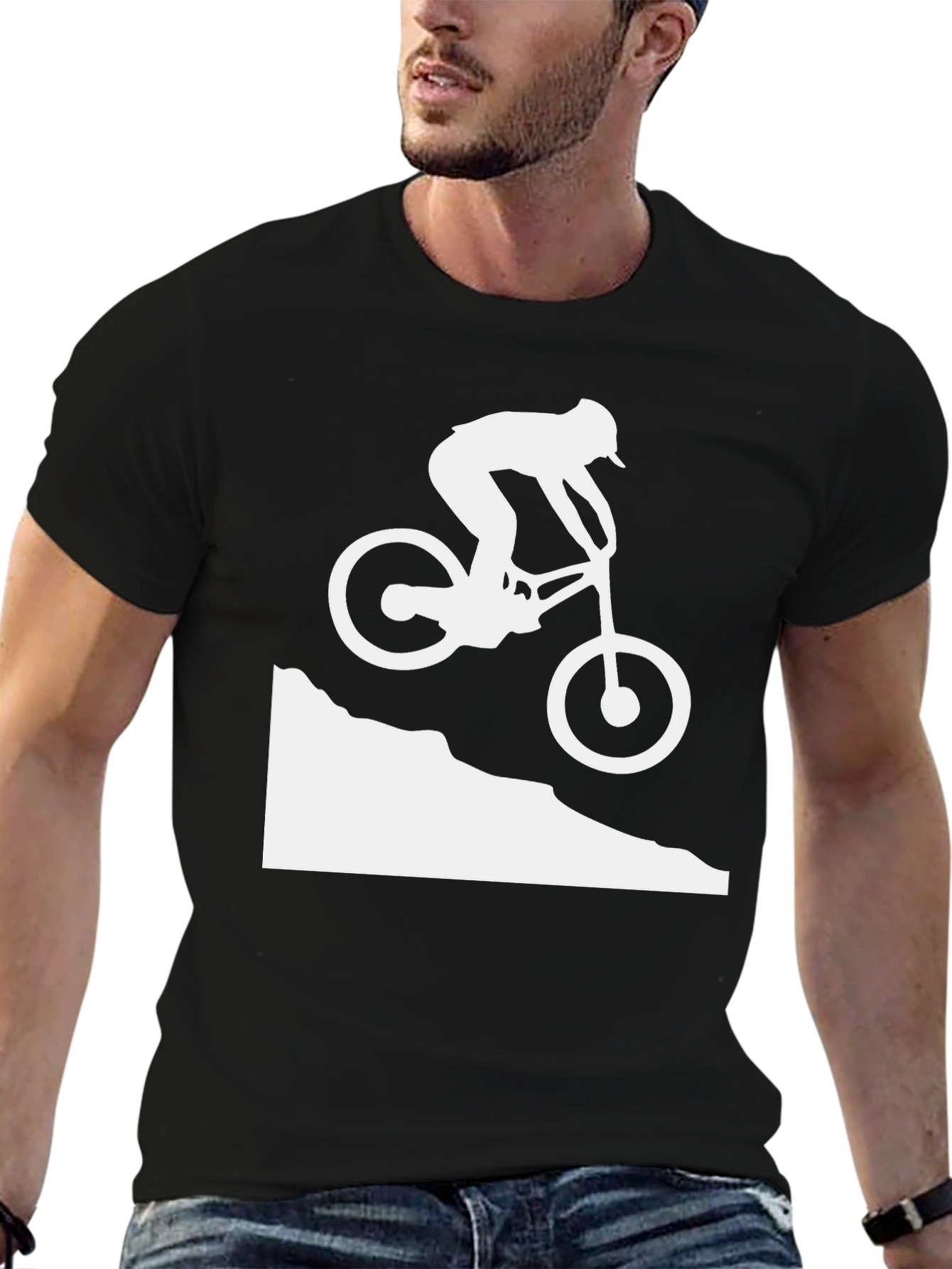 Mountain Biking Silhouette Graphic Tee - Black
