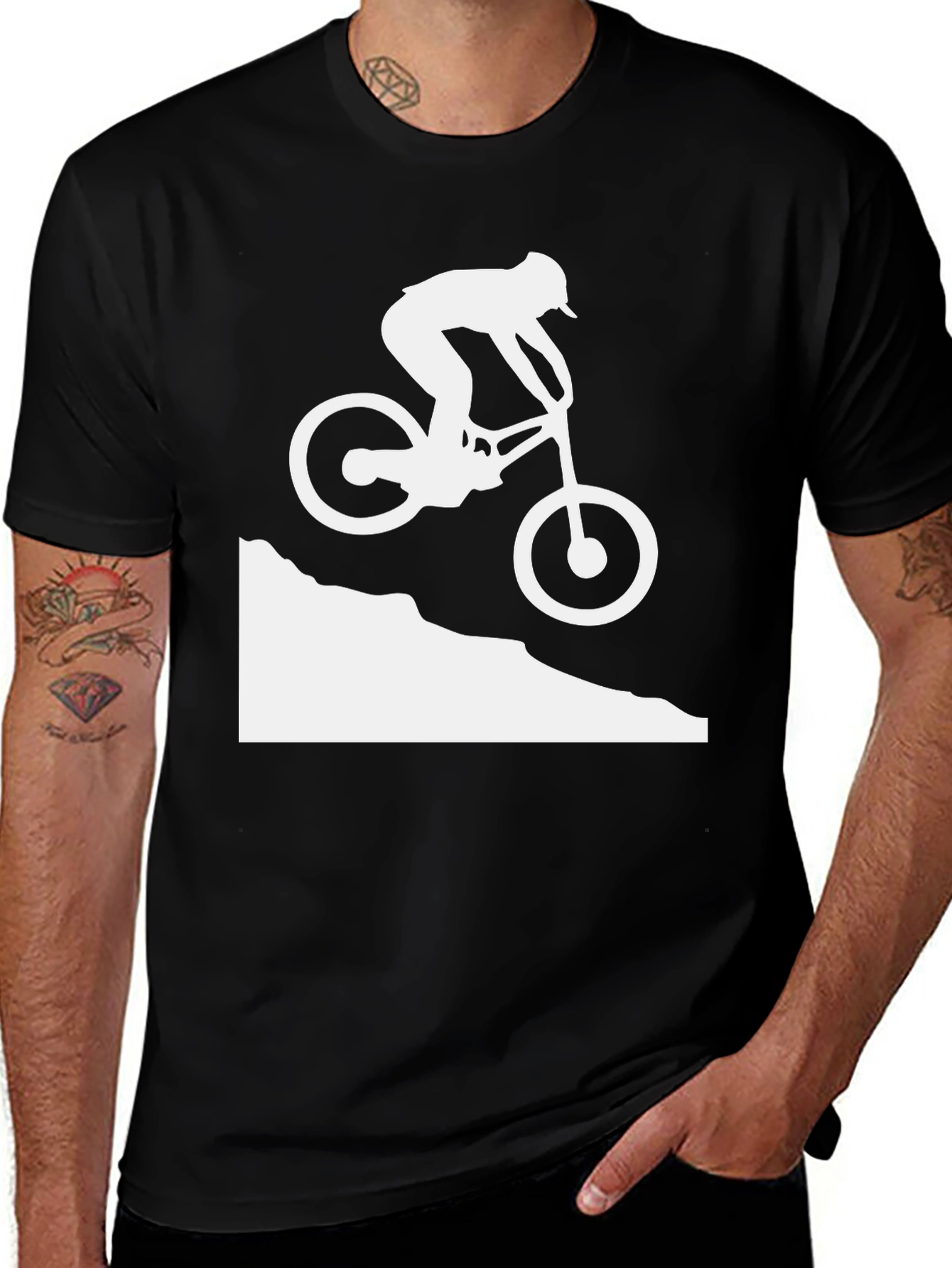 Mountain Biking Silhouette Graphic Tee - Black