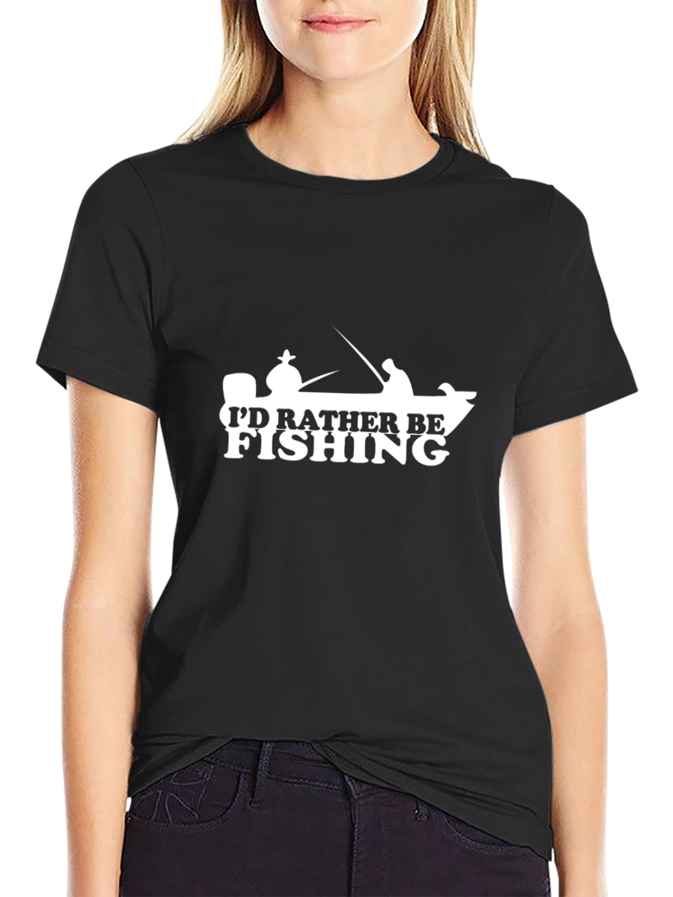 Id Rather Be Fishing T-Shirt - Crew Neck Black