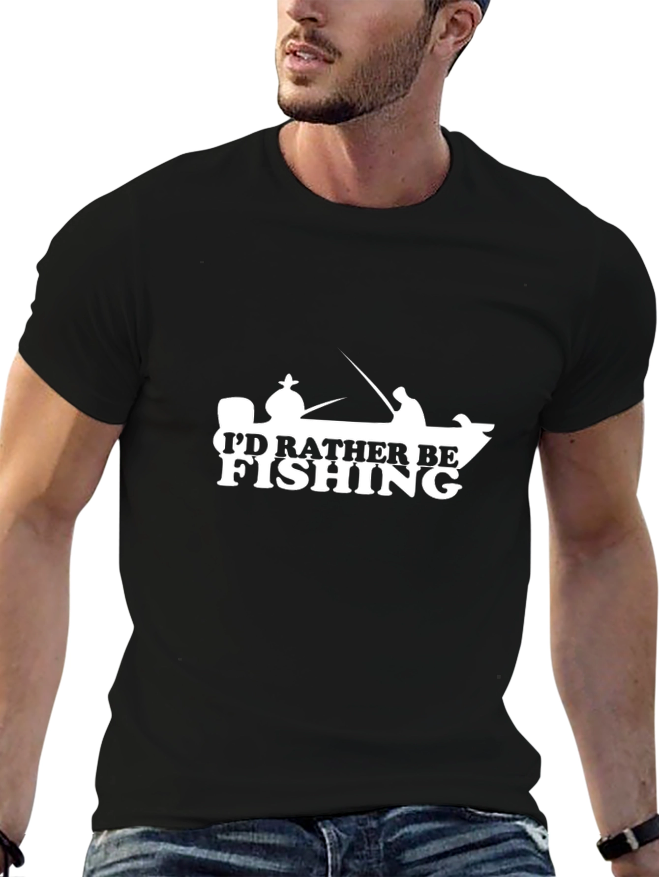 Id Rather Be Fishing T-Shirt - Crew Neck Black