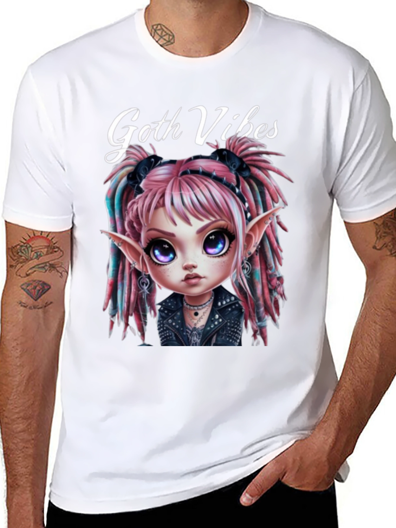 Goth Vibes T-Shirt - Edgy Cartoon Fairy Graphic