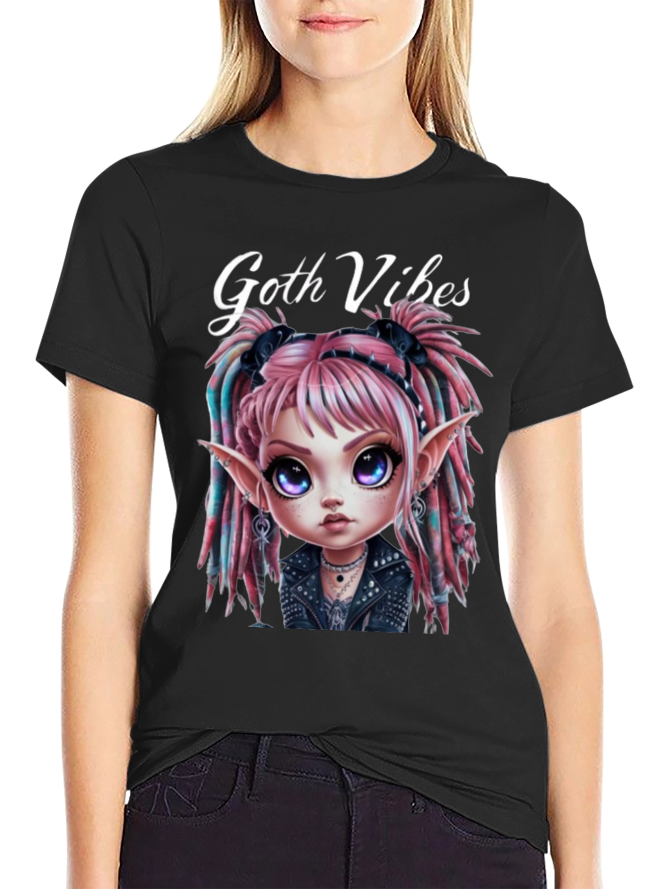 Goth Vibes T-Shirt - Edgy Cartoon Fairy Graphic