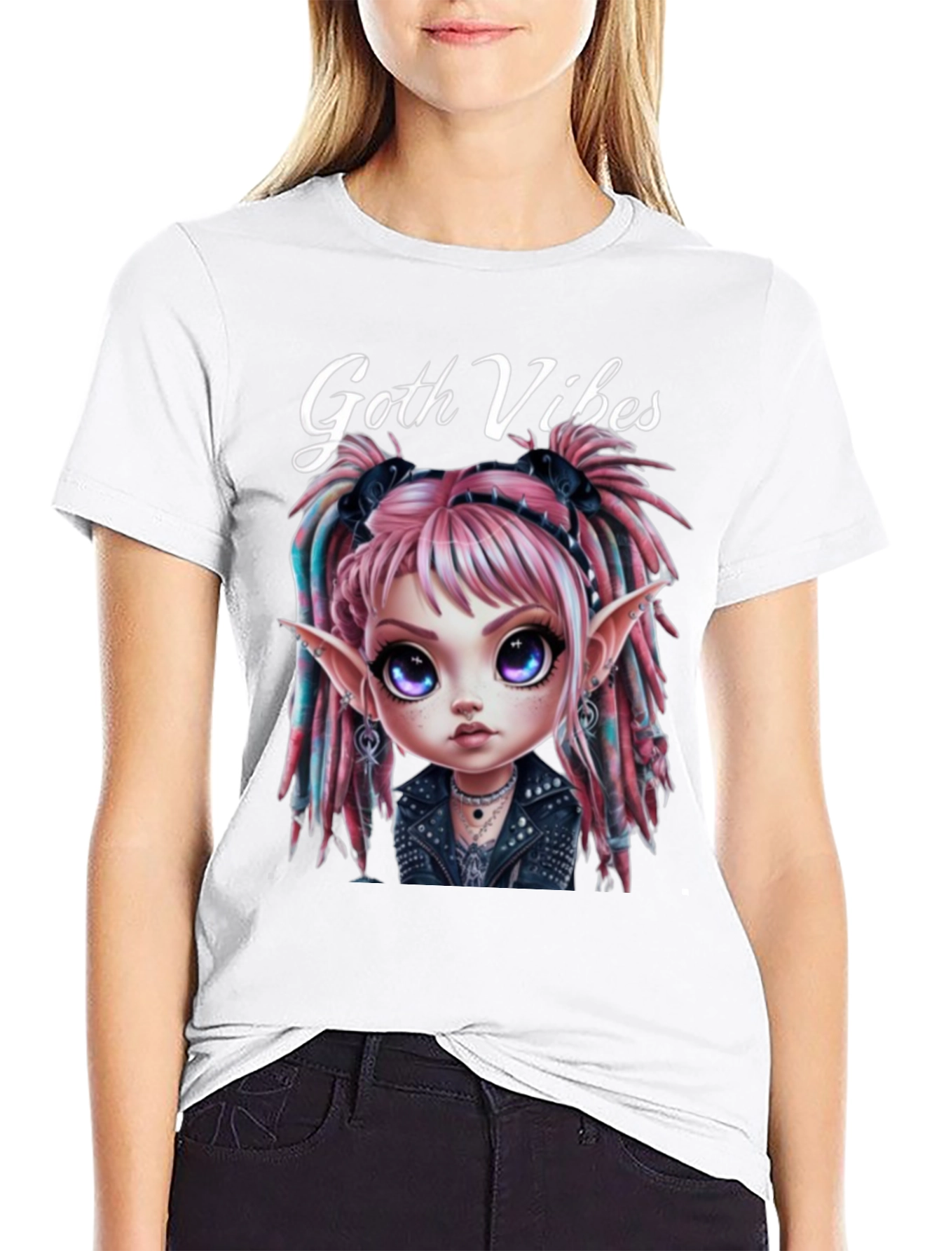 Goth Vibes T-Shirt - Edgy Cartoon Fairy Graphic
