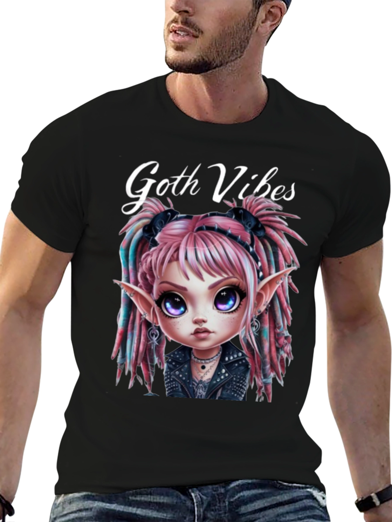 Goth Vibes T-Shirt - Edgy Cartoon Fairy Graphic