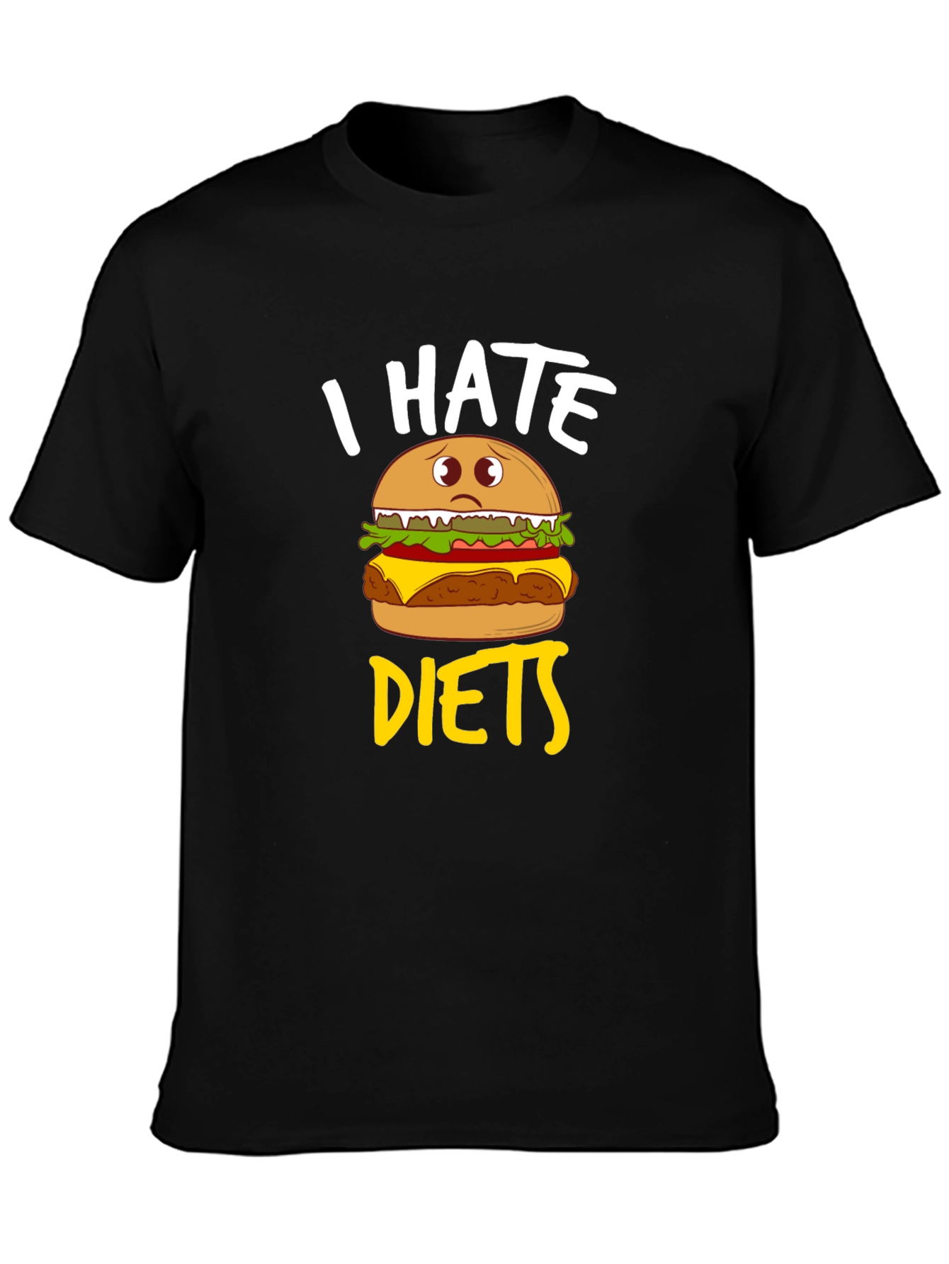 I Hate Diets Funny Burger Graphic Mens Black T-Shirt