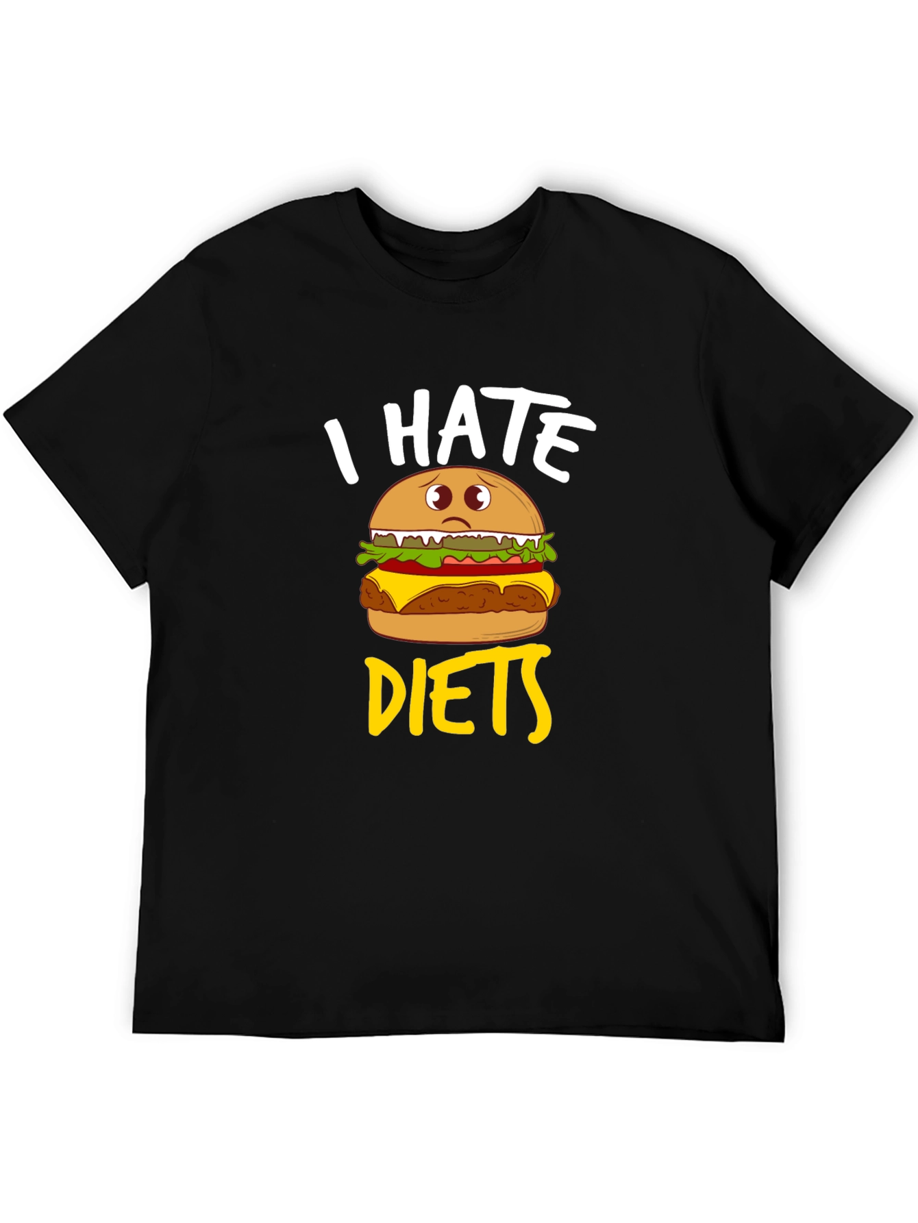 I Hate Diets Funny Burger Graphic Mens Black T-Shirt