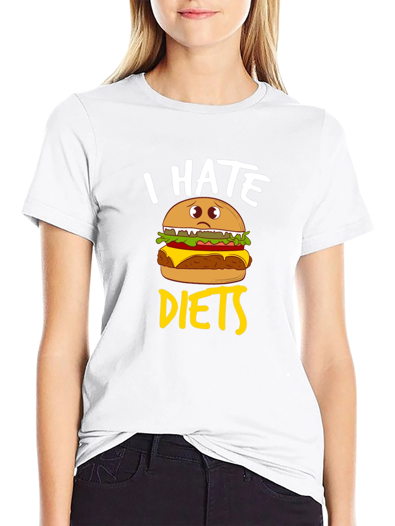 I Hate Diets Funny Burger Graphic Mens Black T-Shirt