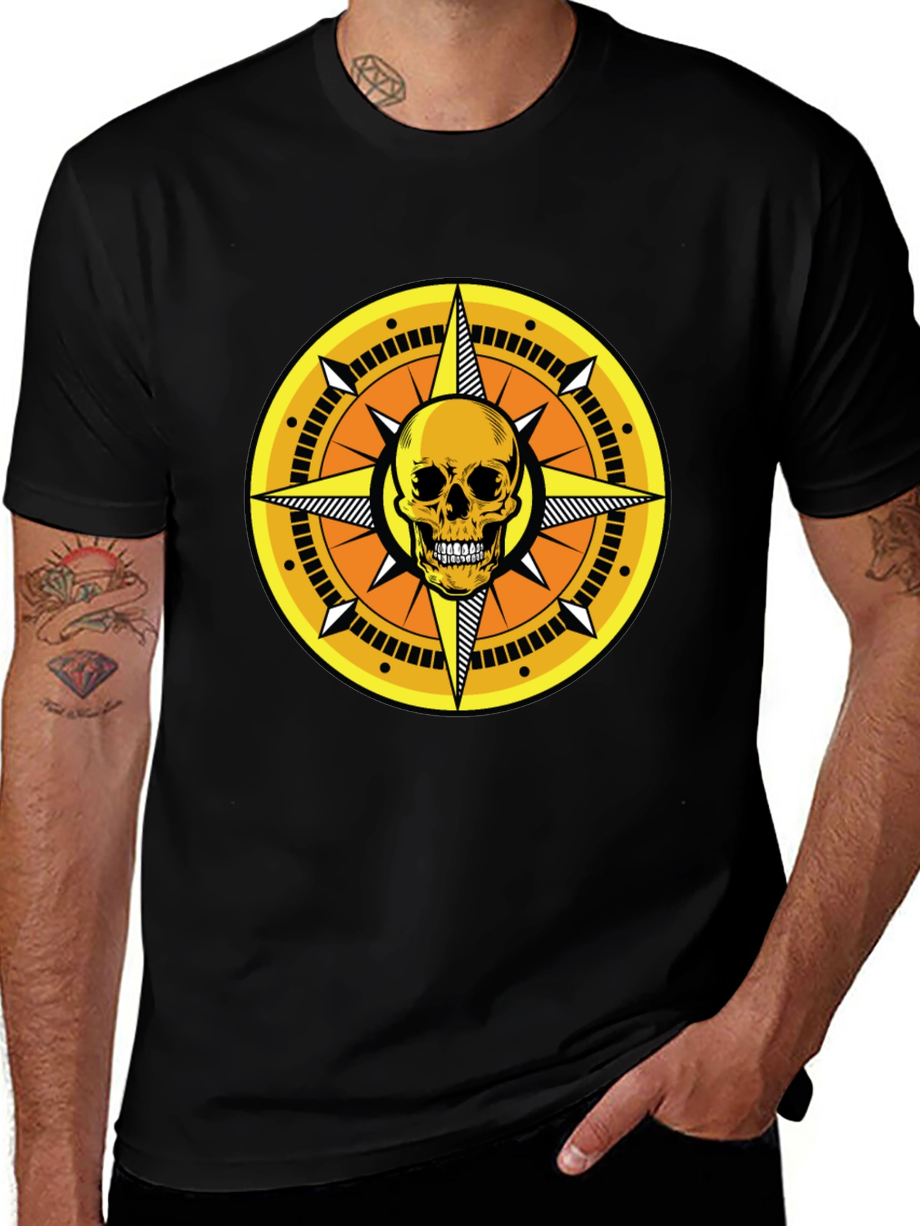 Skull Compass Graphic Tee - Stylish Mens Black T-Shirt