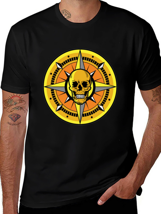 Skull Compass Graphic Tee - Stylish Mens Black T-Shirt