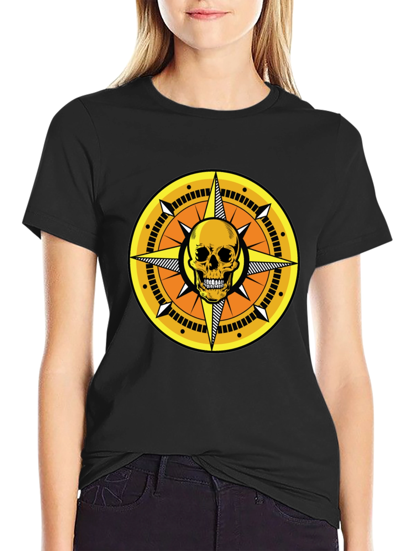 Skull Compass Graphic Tee - Stylish Mens Black T-Shirt