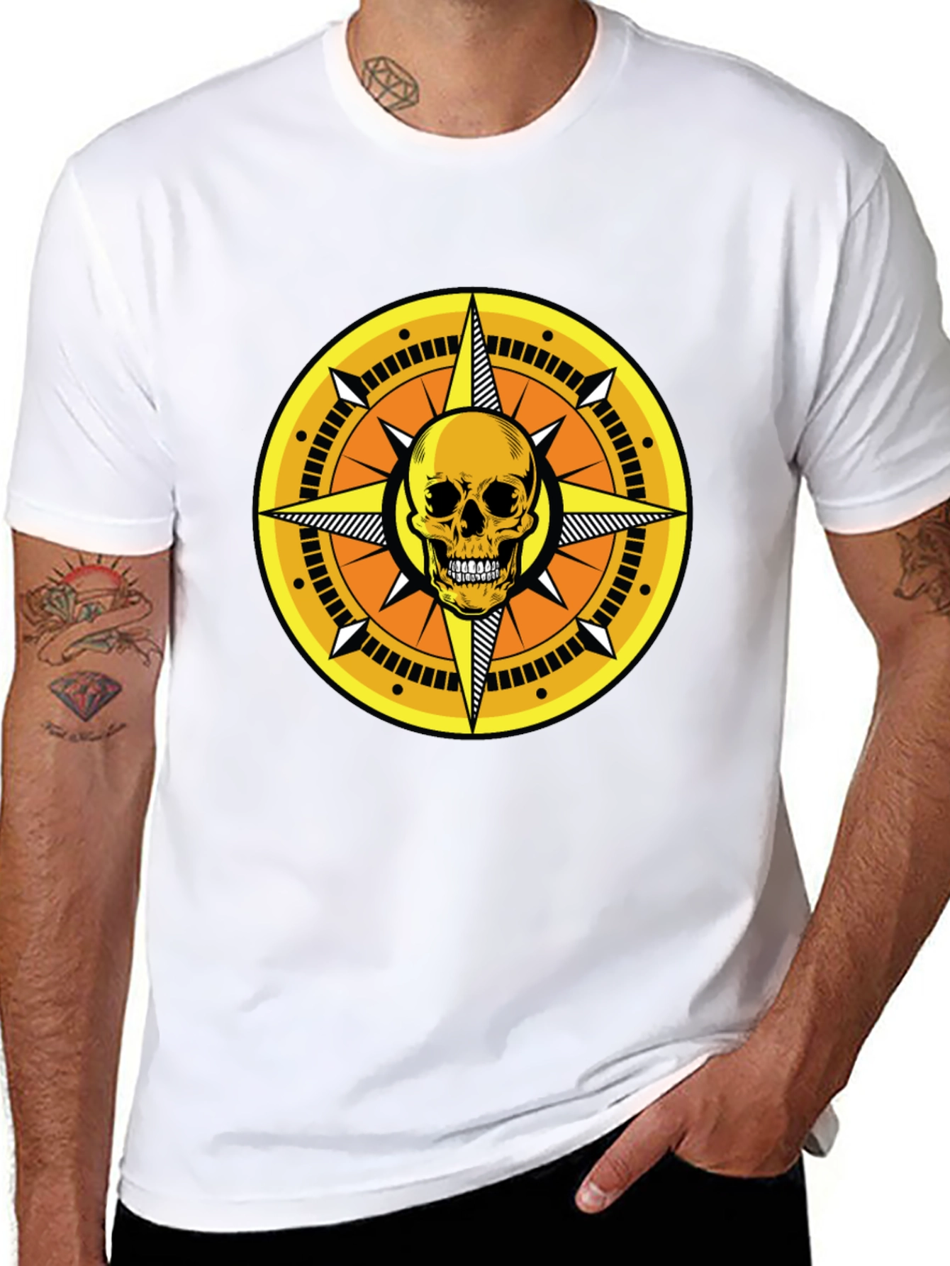 Skull Compass Graphic Tee - Stylish Mens Black T-Shirt