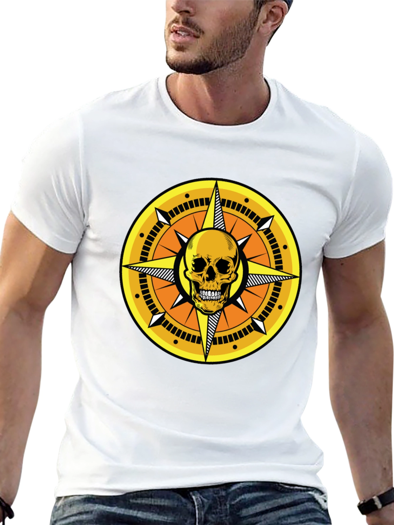 Skull Compass Graphic Tee - Stylish Mens Black T-Shirt