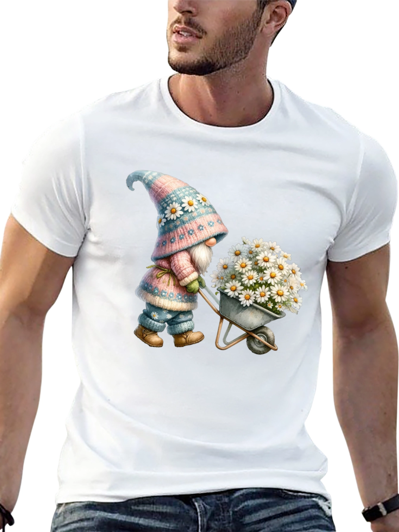 Gnome with Flowers Graphic T-Shirt