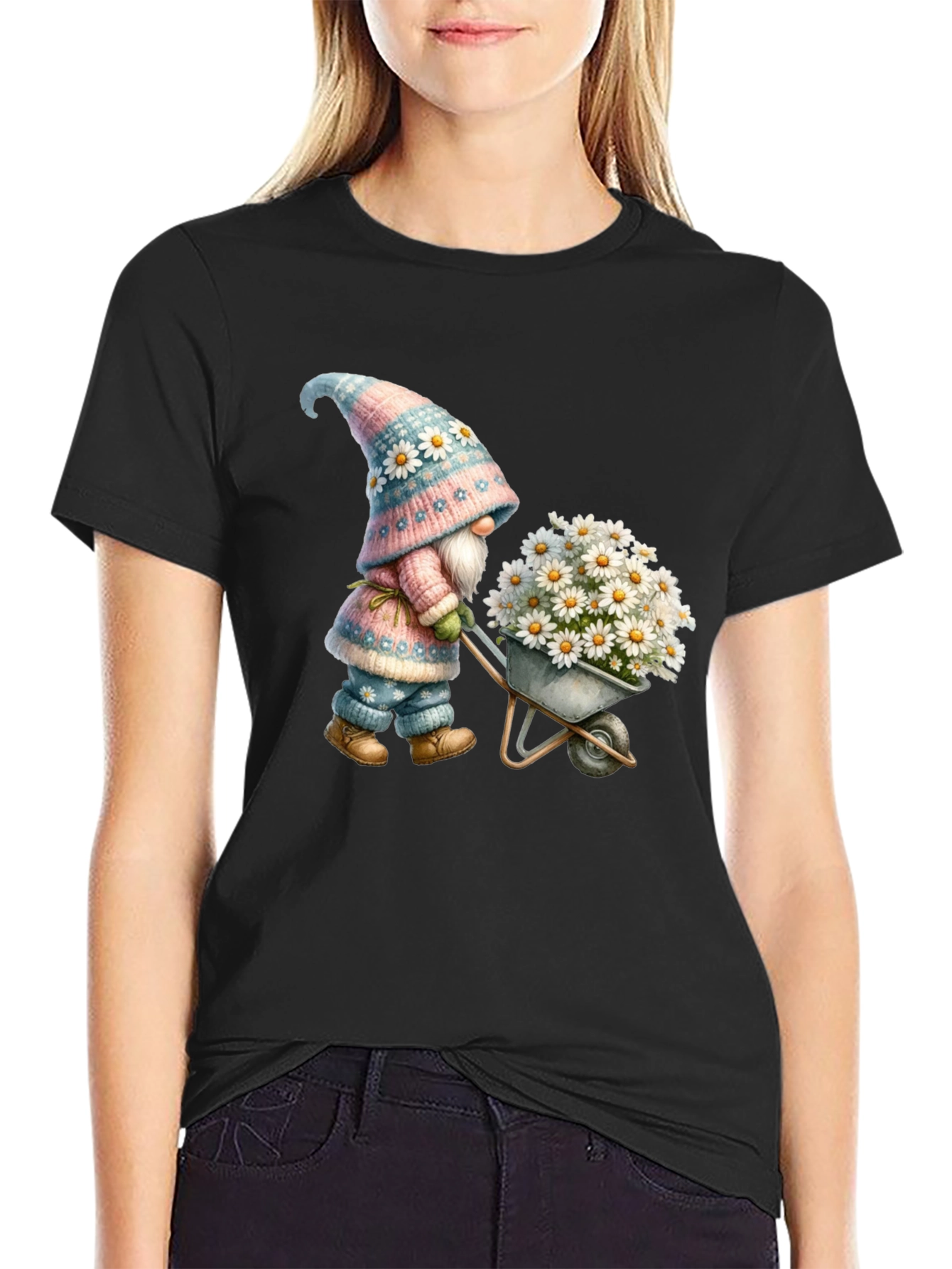 Gnome with Flowers Graphic T-Shirt