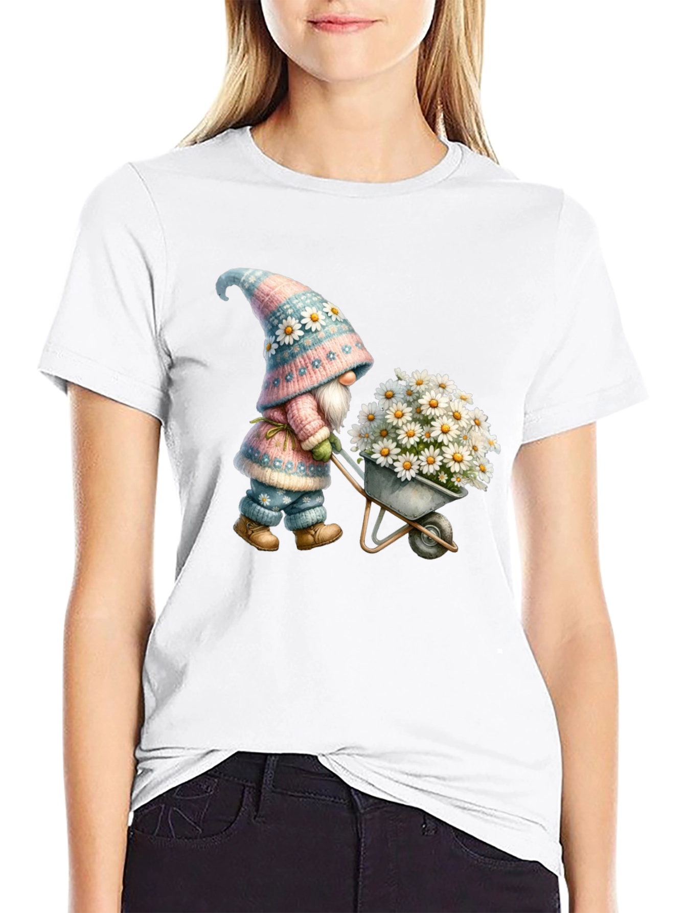 Gnome with Flowers Graphic T-Shirt
