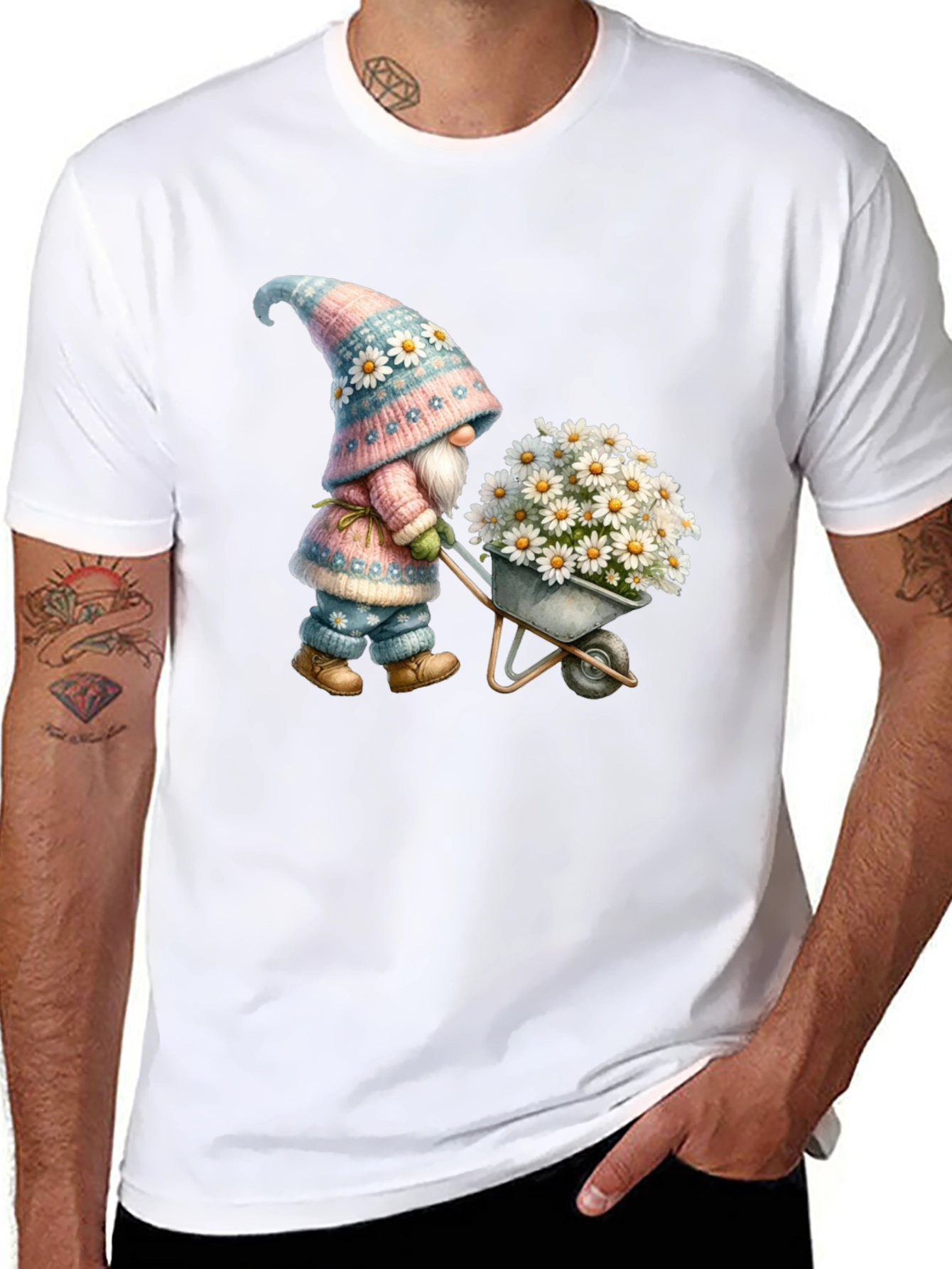 Gnome with Flowers Graphic T-Shirt